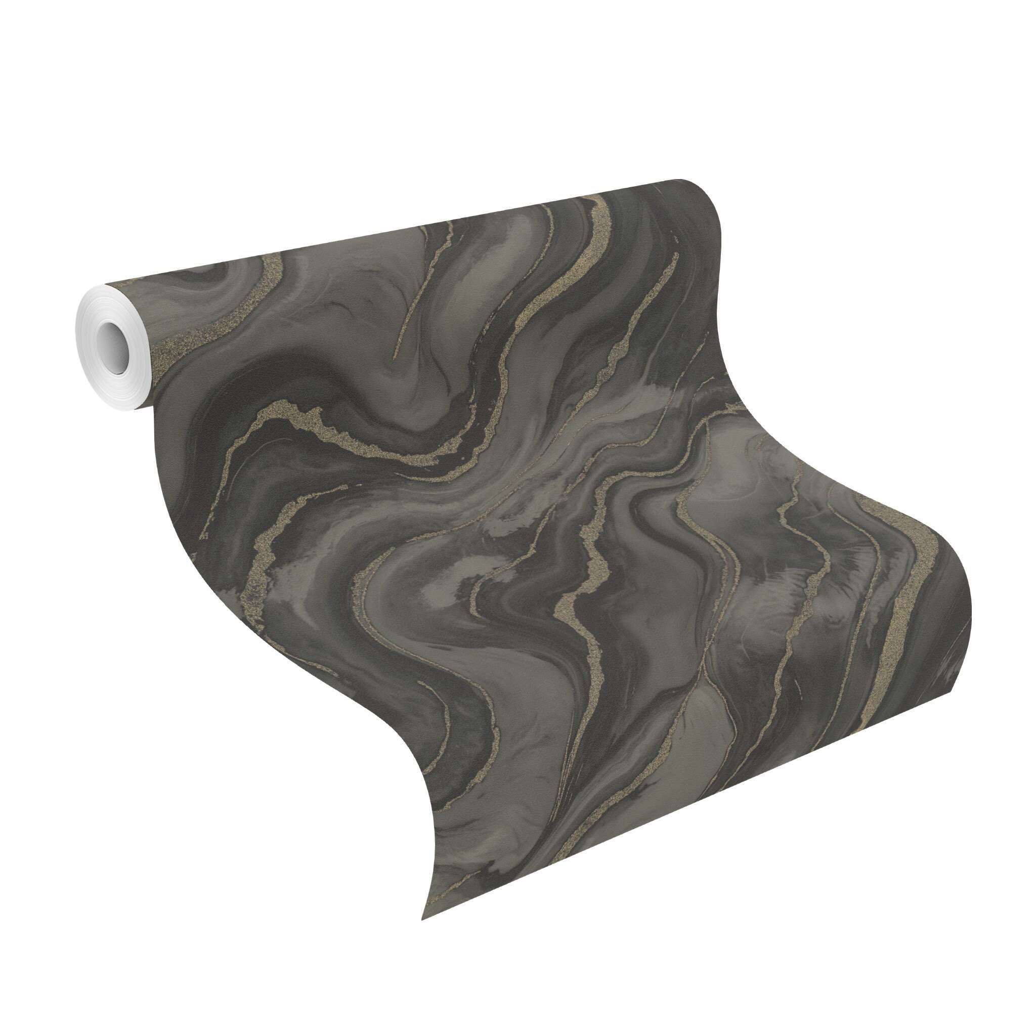 10-497663 Rolle abgerollt 1 Marble-effect wallpaper in dark grey - Factory VI Marmorea 497663