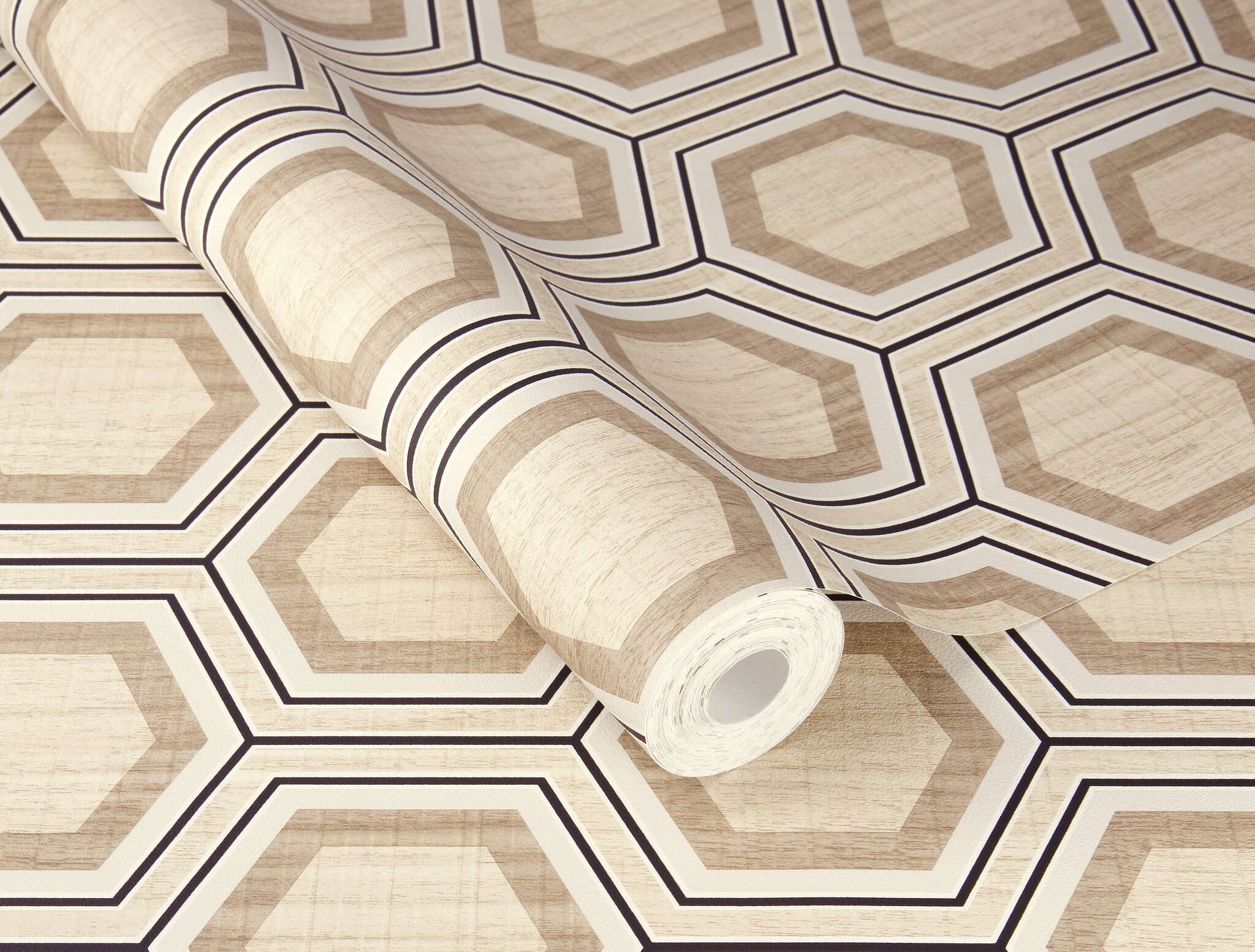 10-791143 Detailaufnahmen 1 Image détaillée de Papier peint au design rétro avec des hexagones géométriques