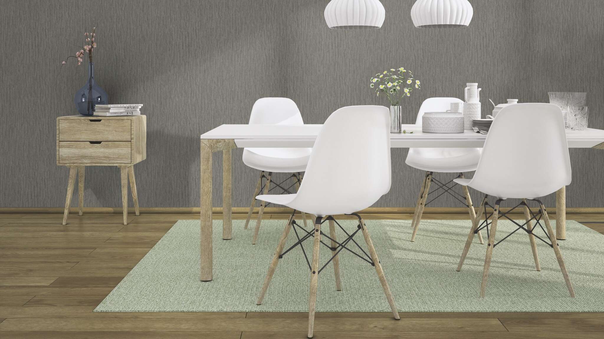 10-570137 Raumsituationen 1 Room with Single-colour wallpaper with shimmer effect