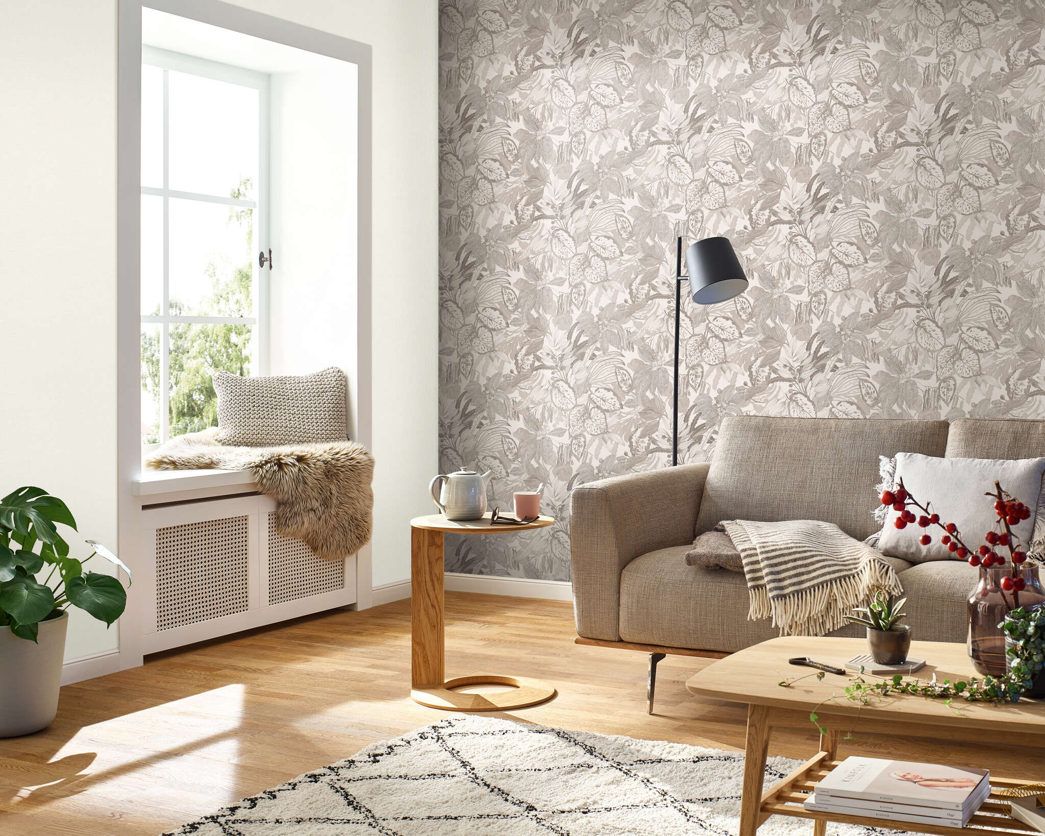 Une chambre avec Fond d'écran uni avec texture lin