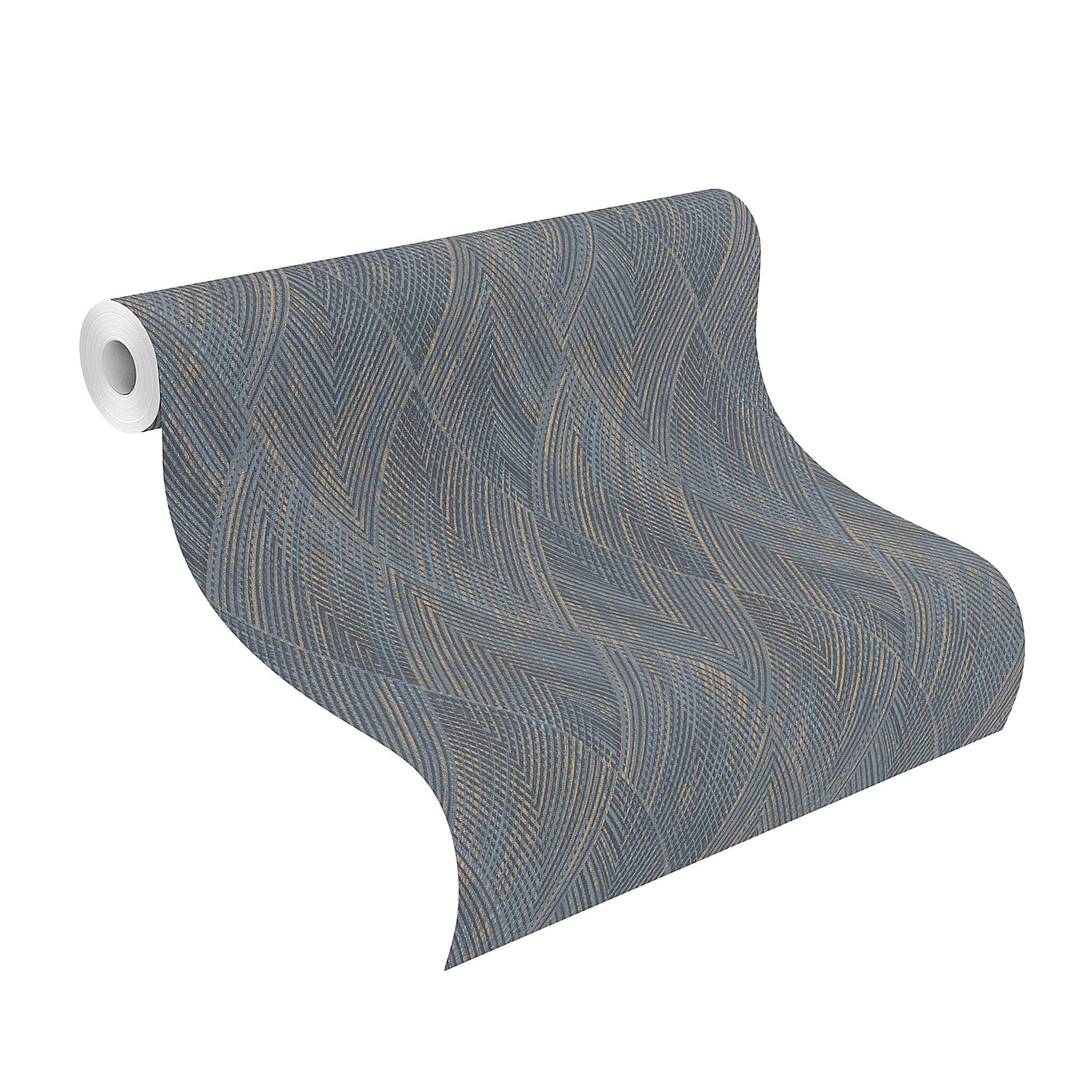 10-844146 Rolle abgerollt 1 Unrolled wallpaper roll with Wallpaper with zigzag diamonds and diagonal lines