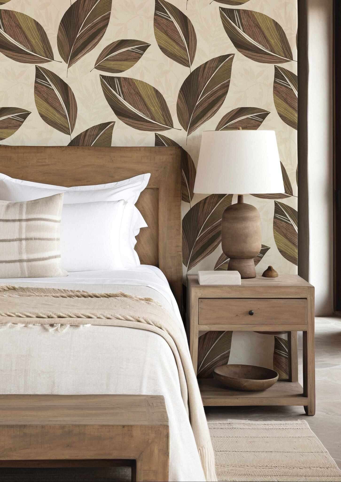10-792010 Raumbilder 1 Room with Large leaves in warm colours with hinted plants in a whitewashed look
