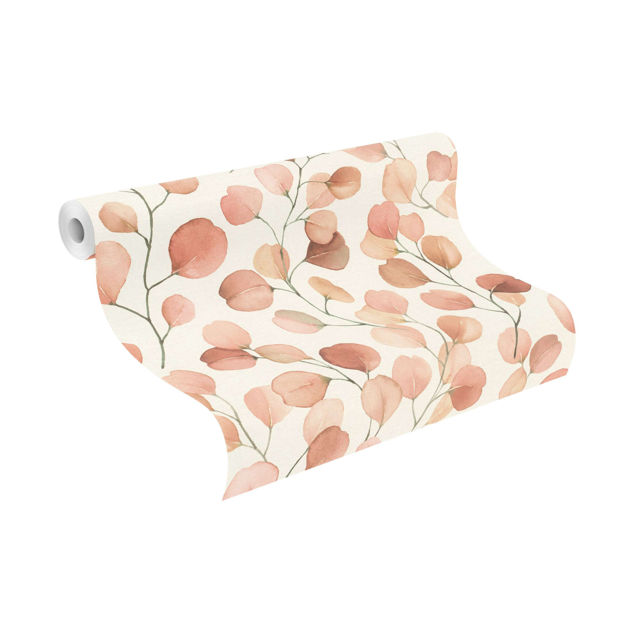 10-691719 Rolle abgerollt 1 Rollenabbildung mit Tapete mit Eukalyptusblättern in Aquarell-Optik