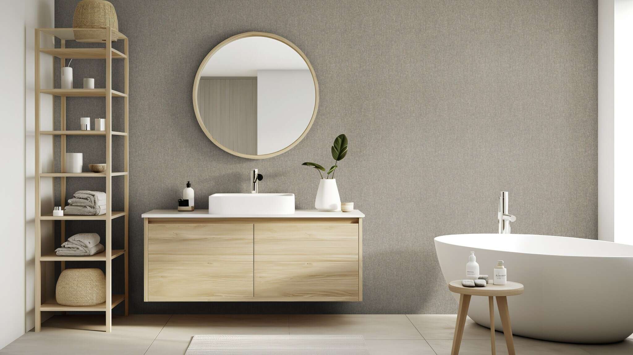 10-435467 Raumsituationen 1 Non-woven wallpaper with fabric-effect design in blue and beige - Noble Zen Shibori 435467