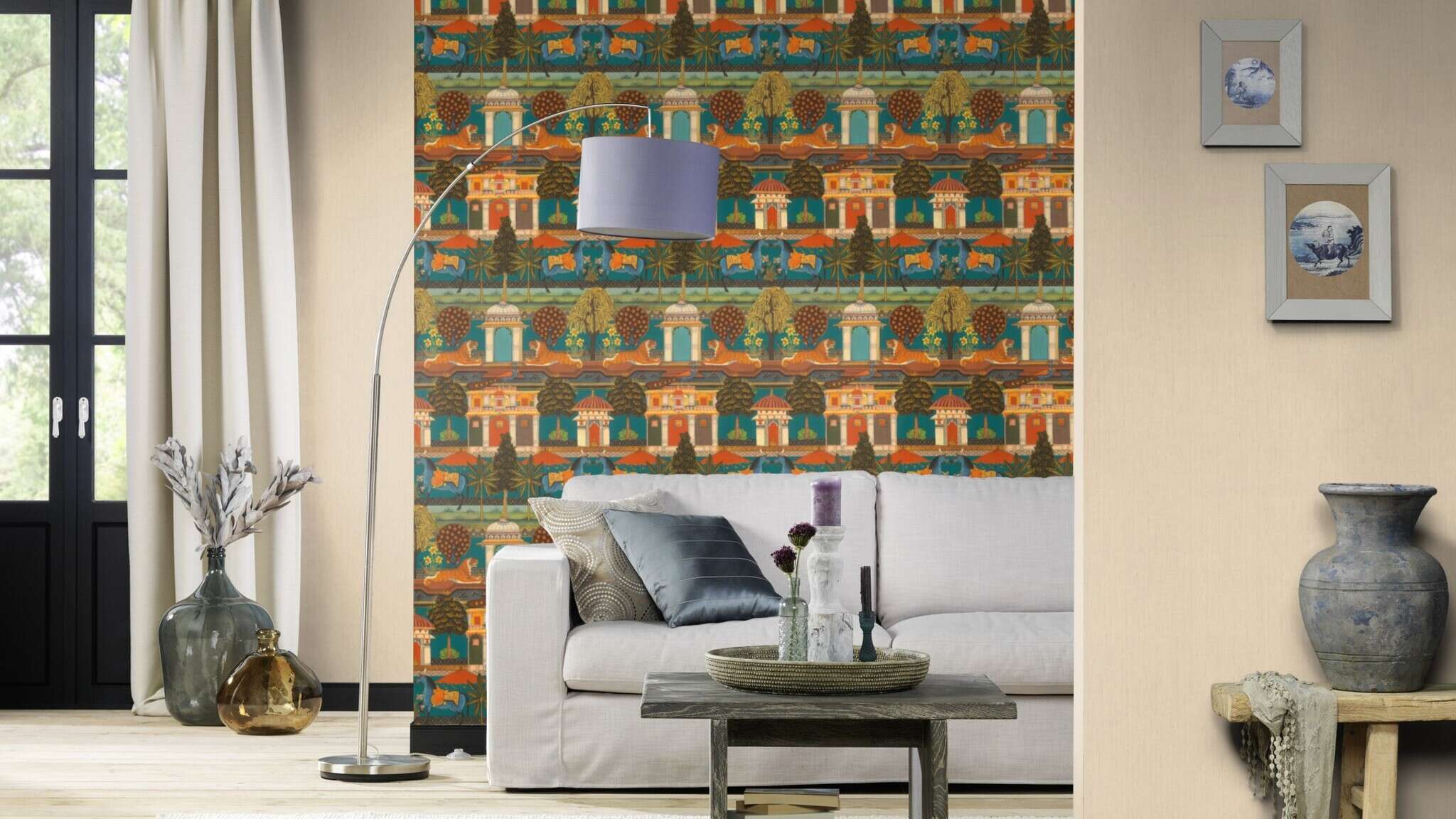 10-746037 Raumsituationen 3 Room with Single-colour wallpaper with a textile texture
