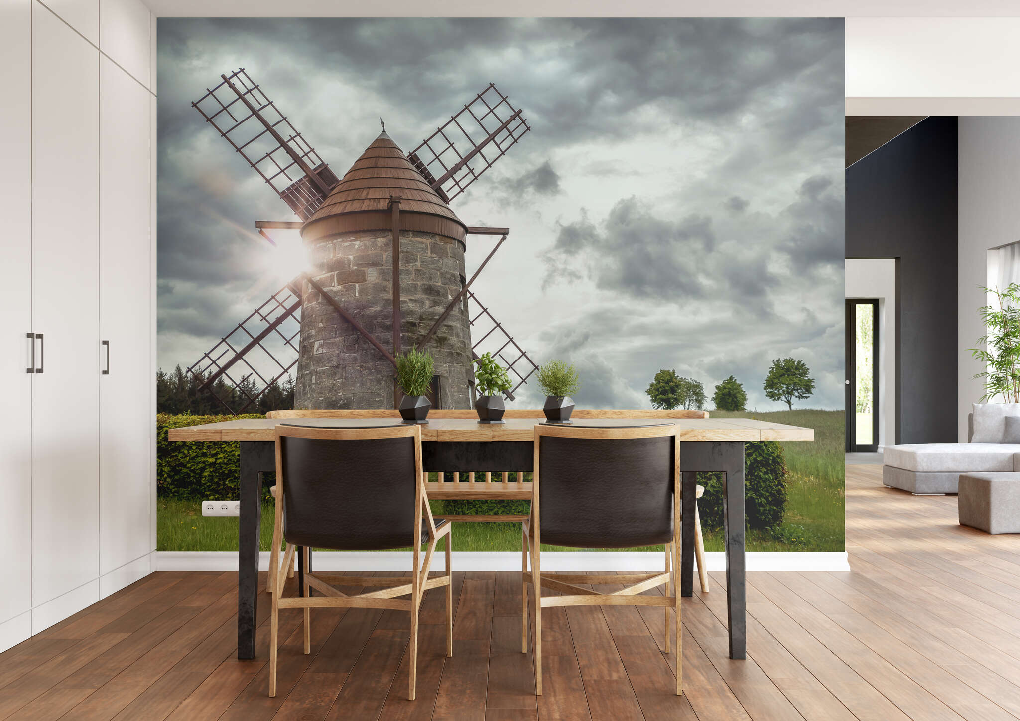 Esszimmer mit 363463 - Fototapete - Kleine Backstein-Windmühle vor grauen Wolken magicwalls photo wallpaper with windmill 363463