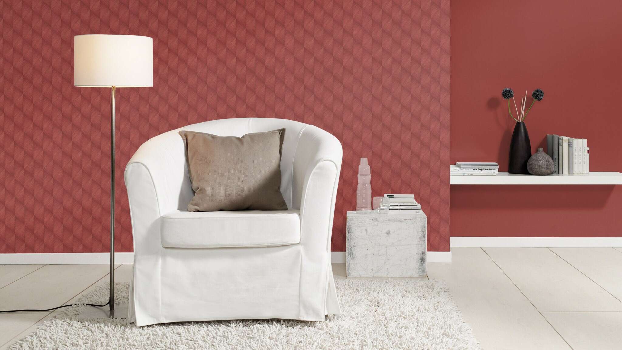 10-687965 Raumsituationen 3 Room with Three-dimensional wallpaper with diamonds and triangles