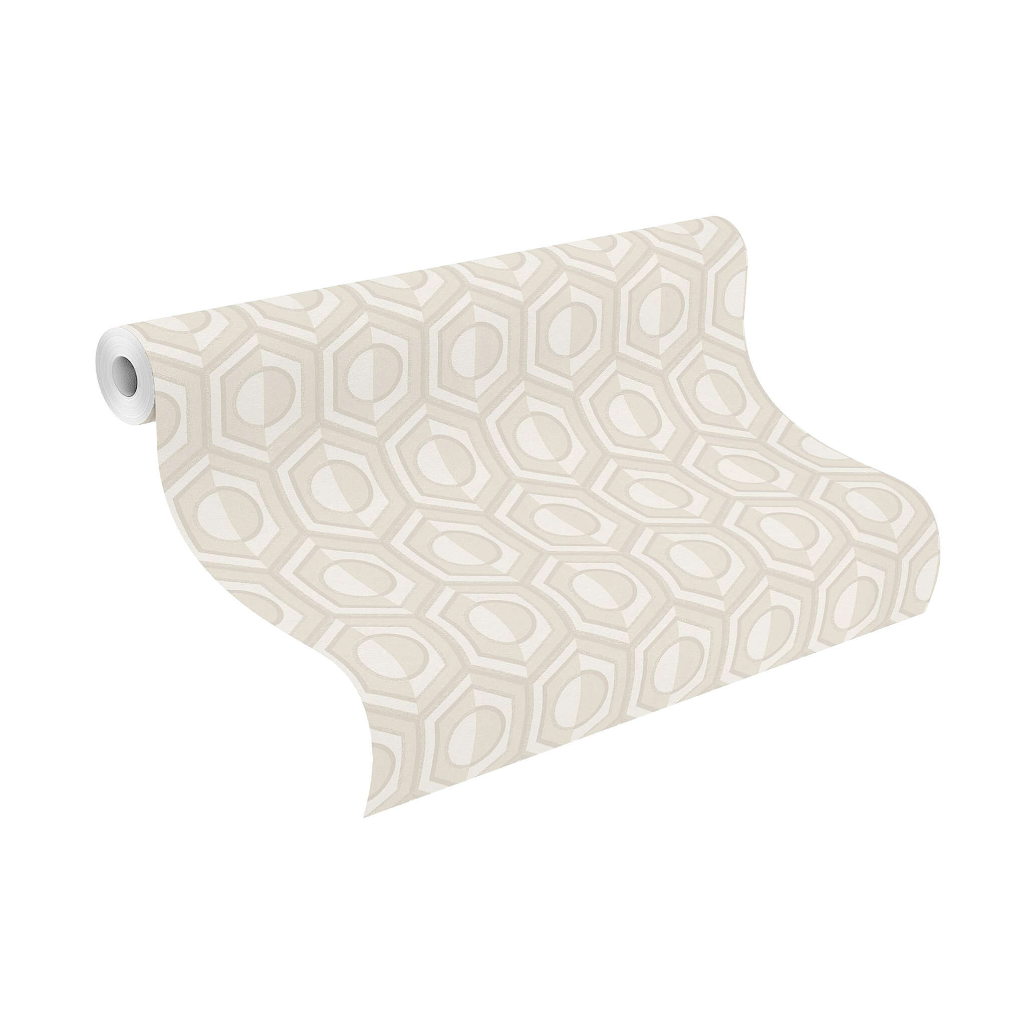 10-710120 Rolle abgerollt 1 Non-woven wallpaper with graphic pattern in light gray, Sophia 710120