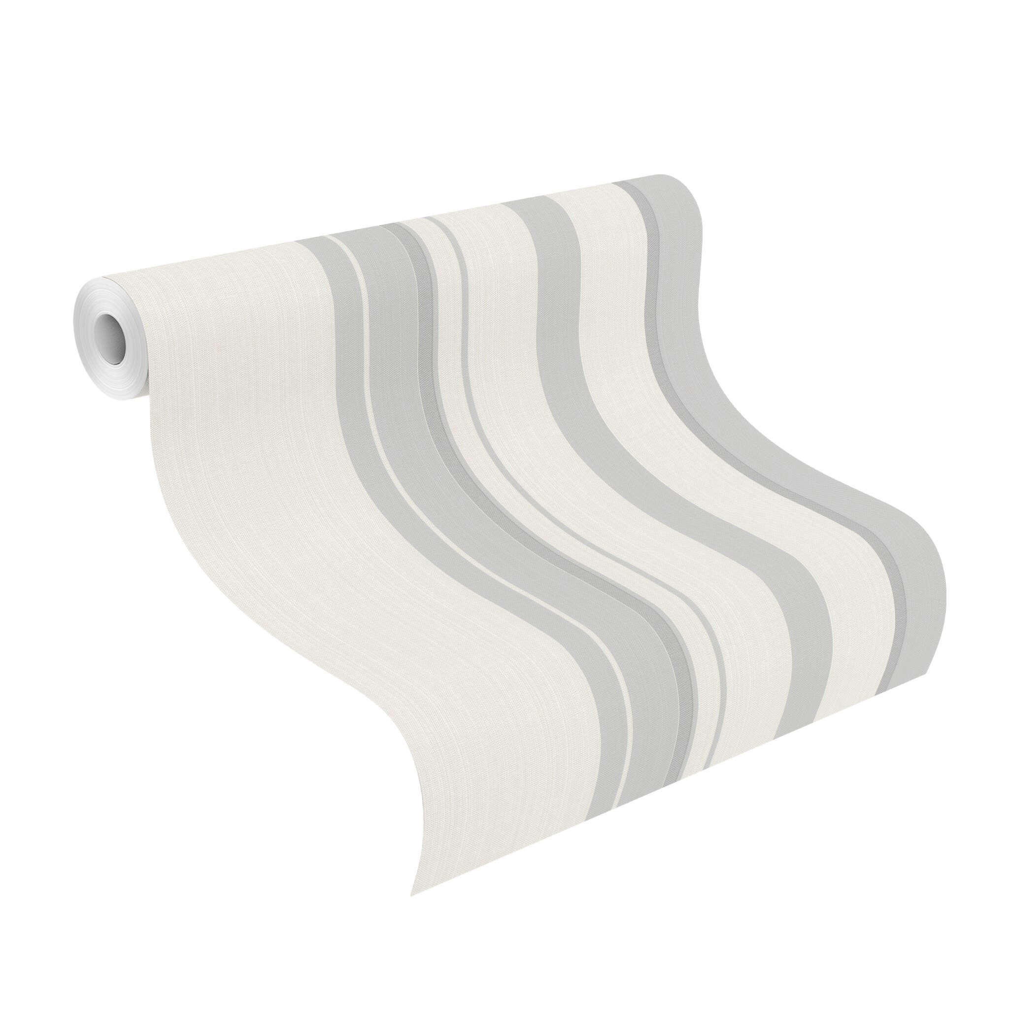 10-218213 Rolle abgerollt 1 Papiertapete Streifen in Grau und Creme 218213