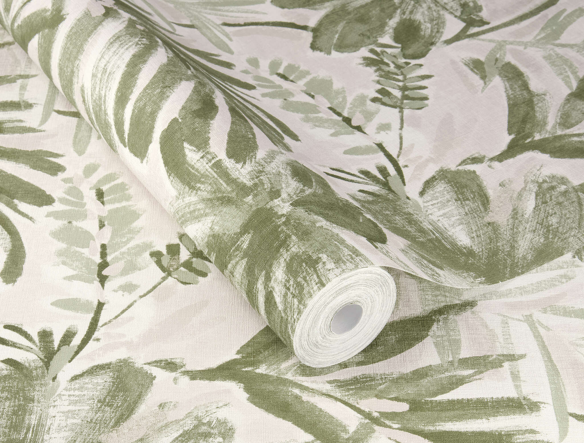 10-693706 Detailaufnahmen 1 Detailed image of Leaves in plants in green and olive in rough brushstrokes on a lightly textured background in rosé