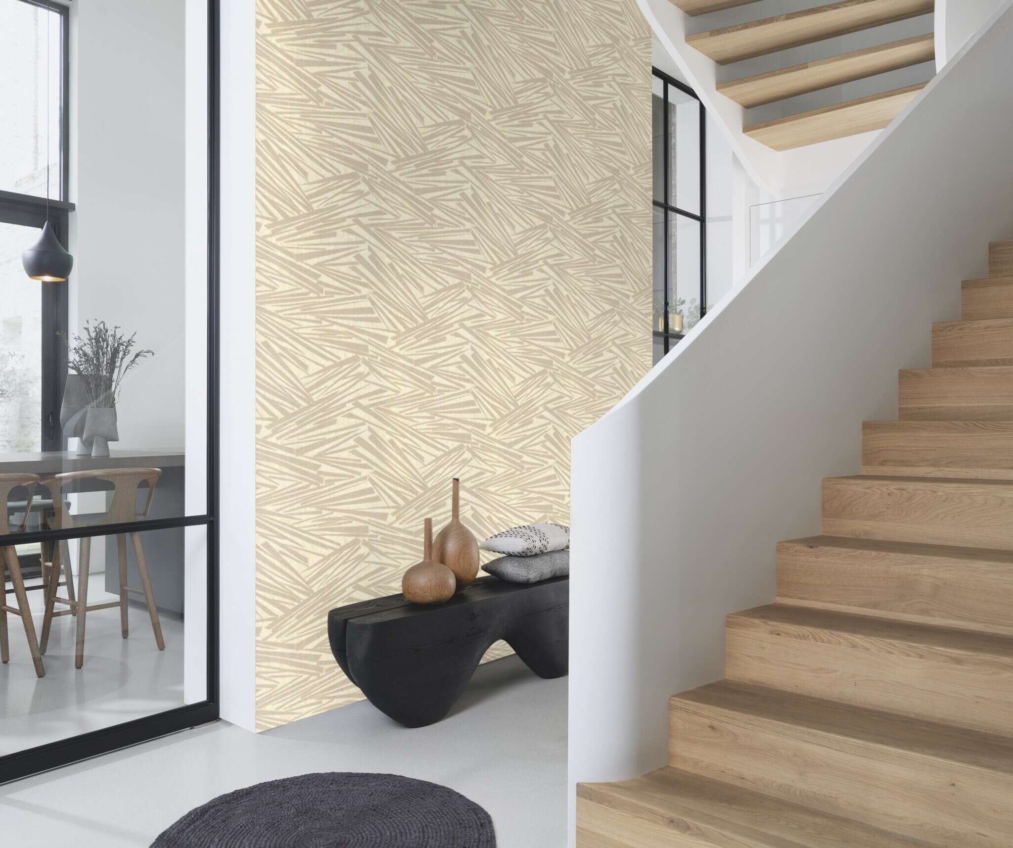 10-608335 Raumsituationen 2 Room with Graphic wallpaper with three-dimensional rods