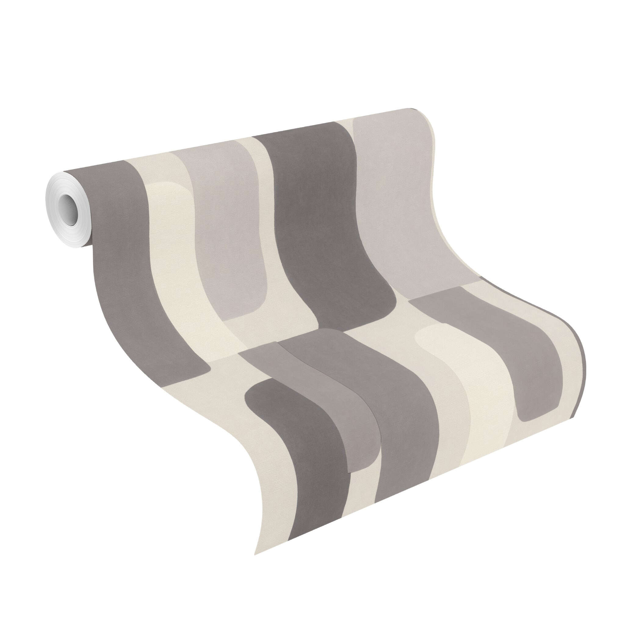 10-330502 Rolle abgerollt 1 Rouleau de déroulé avec Papier peint géométrique dans des tons de gris avec un motif inspiré des années 70 – intemporel et moderne.