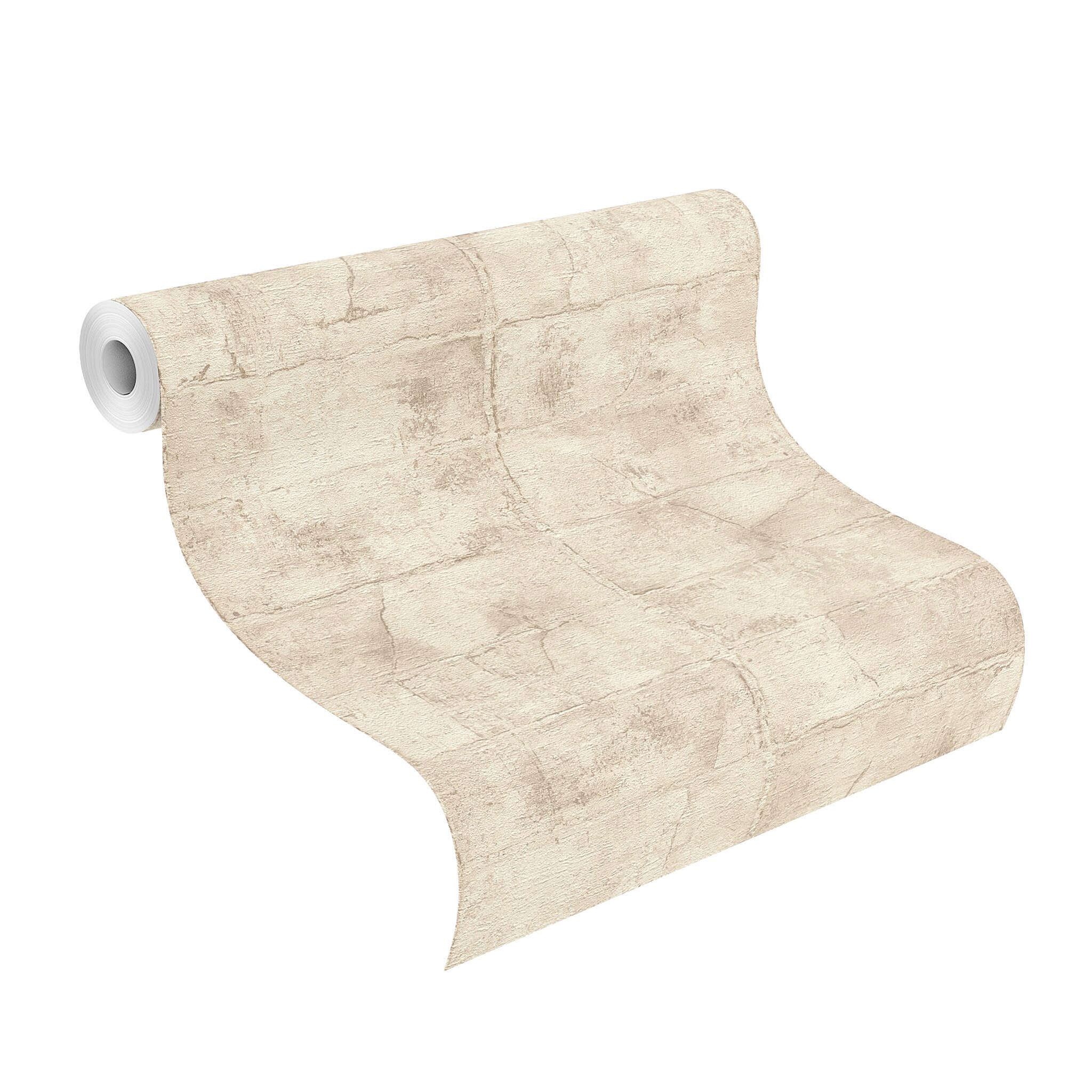 10-520132 Rolle abgerollt 1 Unrolled wallpaper roll with Wallpaper with stone wall