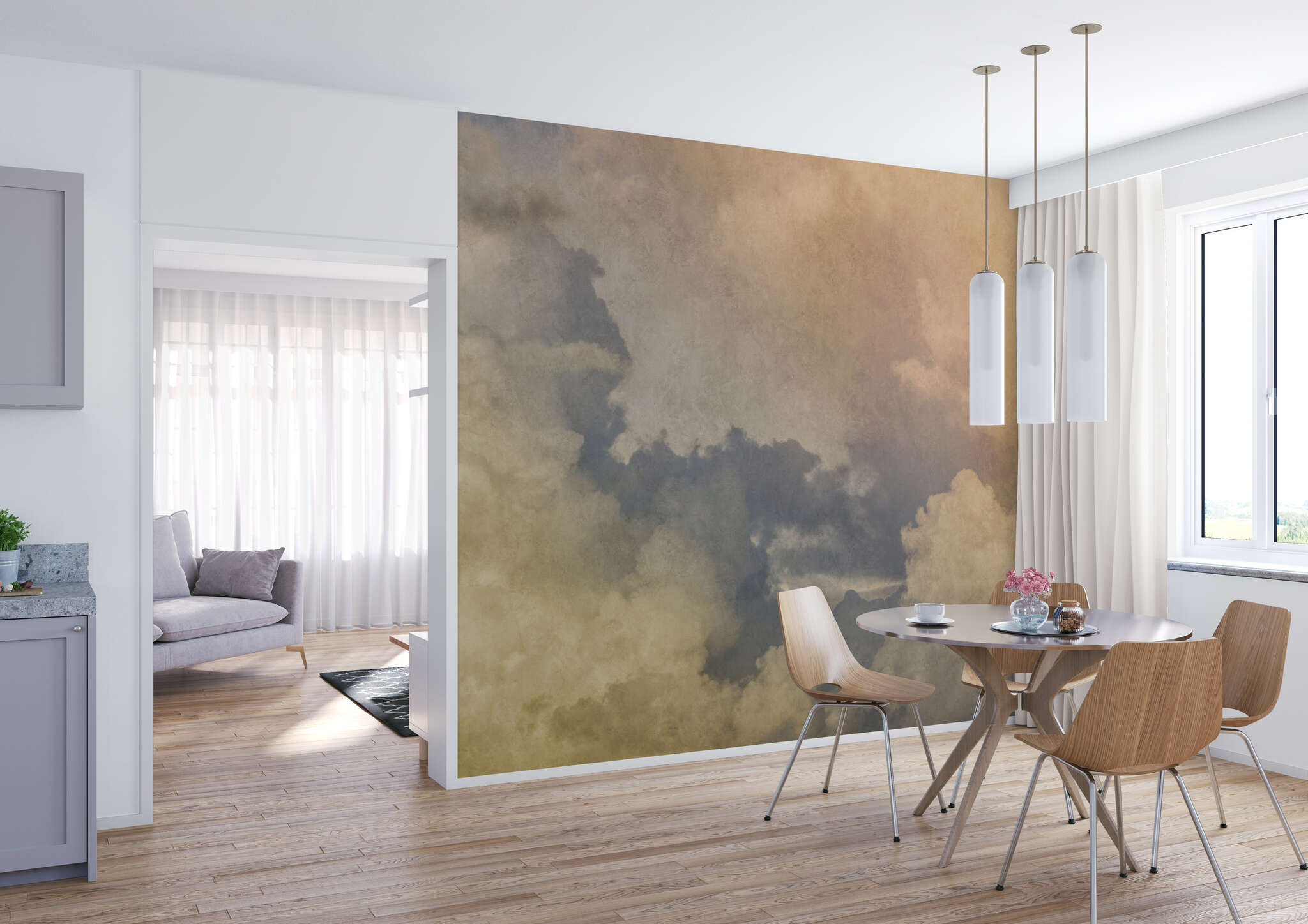 Esszimmer mit 363180 - Fototapete - Gelbes Wolkenbild mit changierenden Effekten magicwalls Fototapete mit Wolken in Gelb 363180
