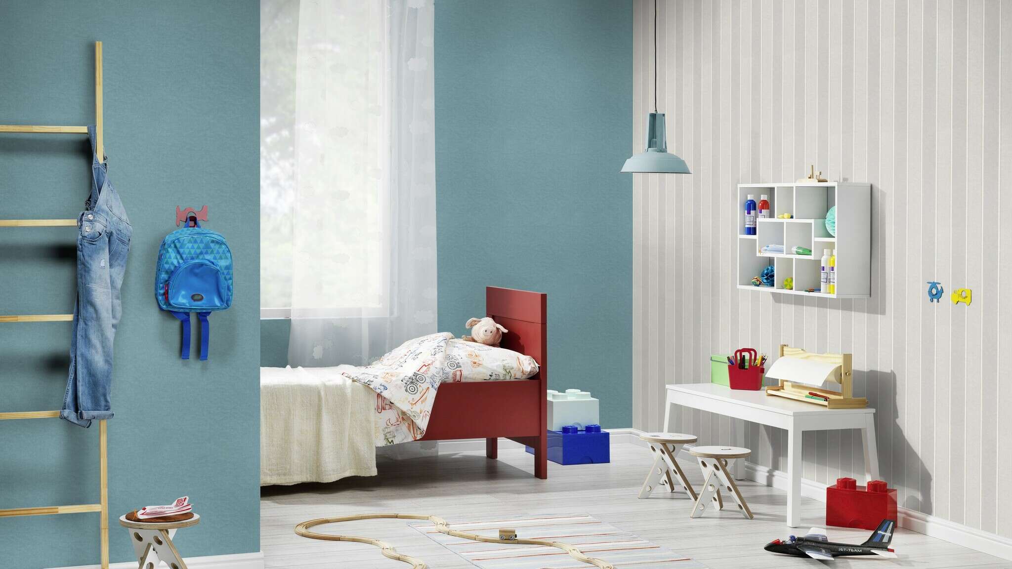 10-463972 Raumsituationen 6 Room with Timeless striped wallpaper with tone-on-tone stripes in grey