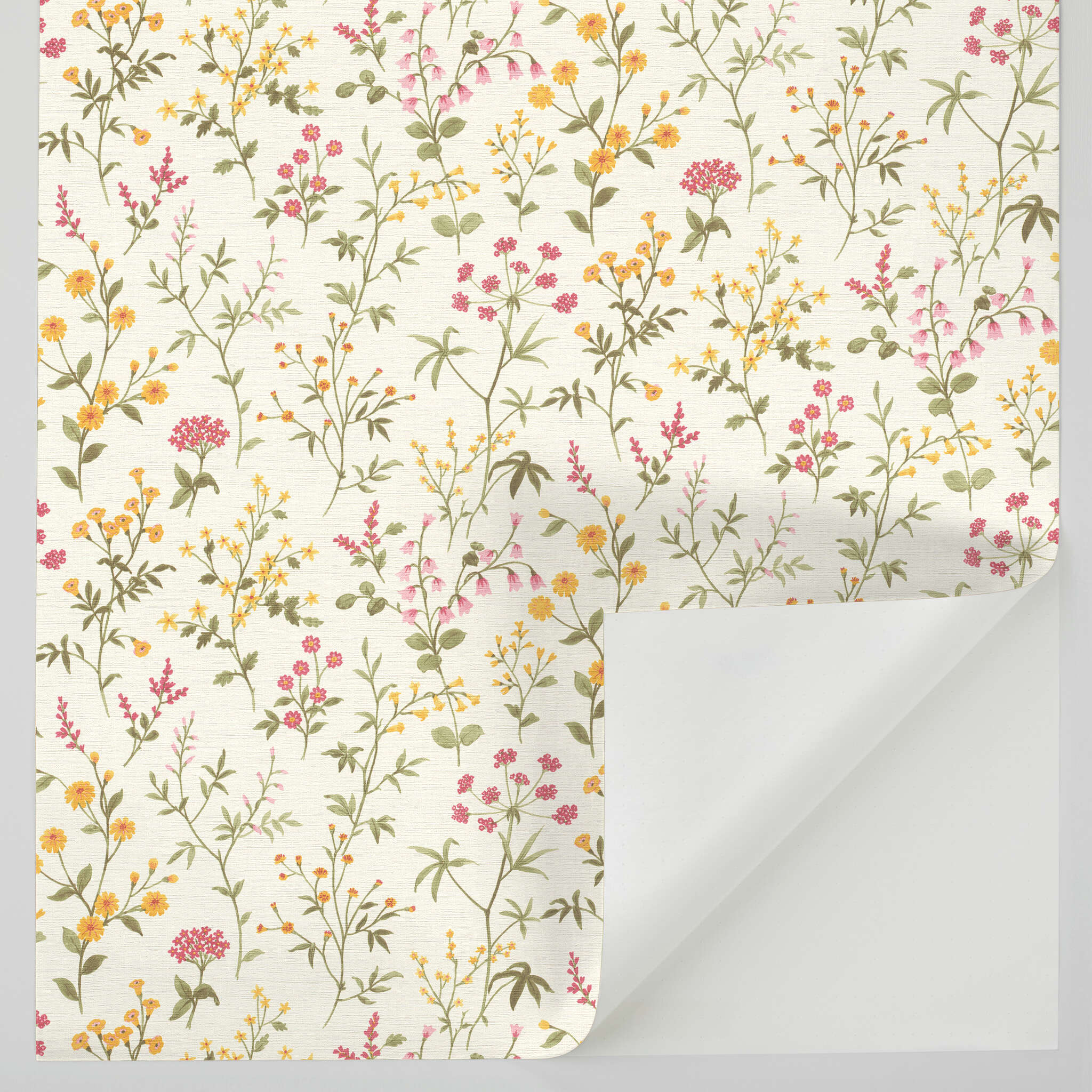 10-370317 Detailaufnahmen 1 Daisy 370317 self-adhesive wallpaper - floral wallpaper with wildflowers in yellow, pink and green