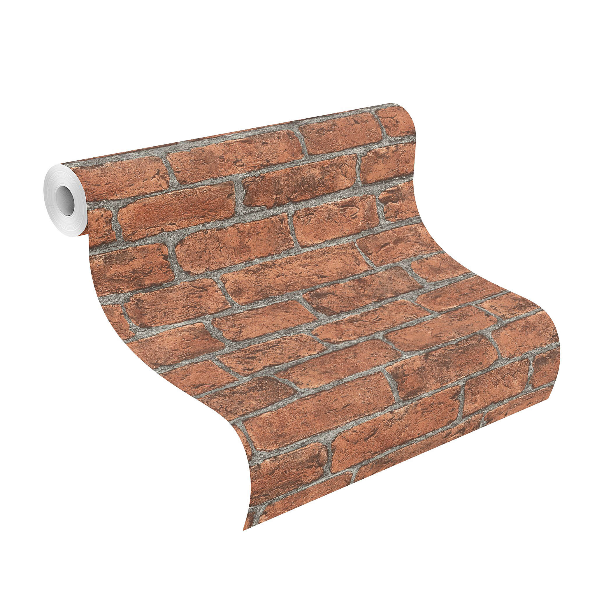10-504811 Rolle abgerollt 1 Non-woven wallpaper stone look in red 504811