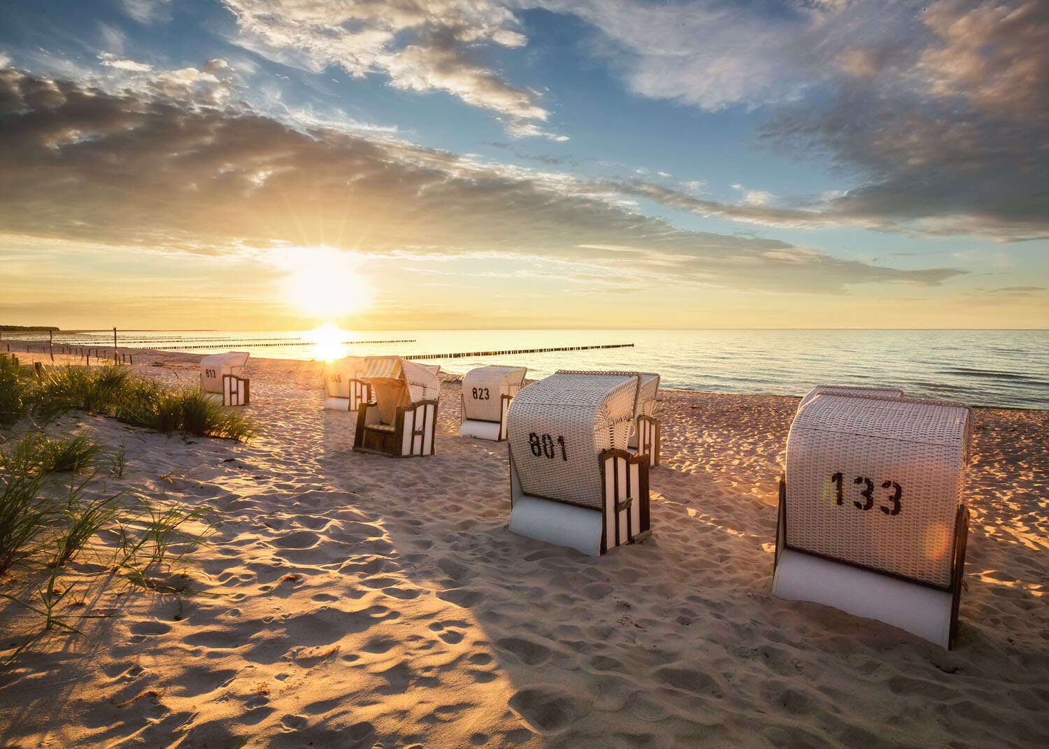 363449 - Fototapete - Sonnenuntergang am Strandkorb-Strand magicwalls Papier peint 363449