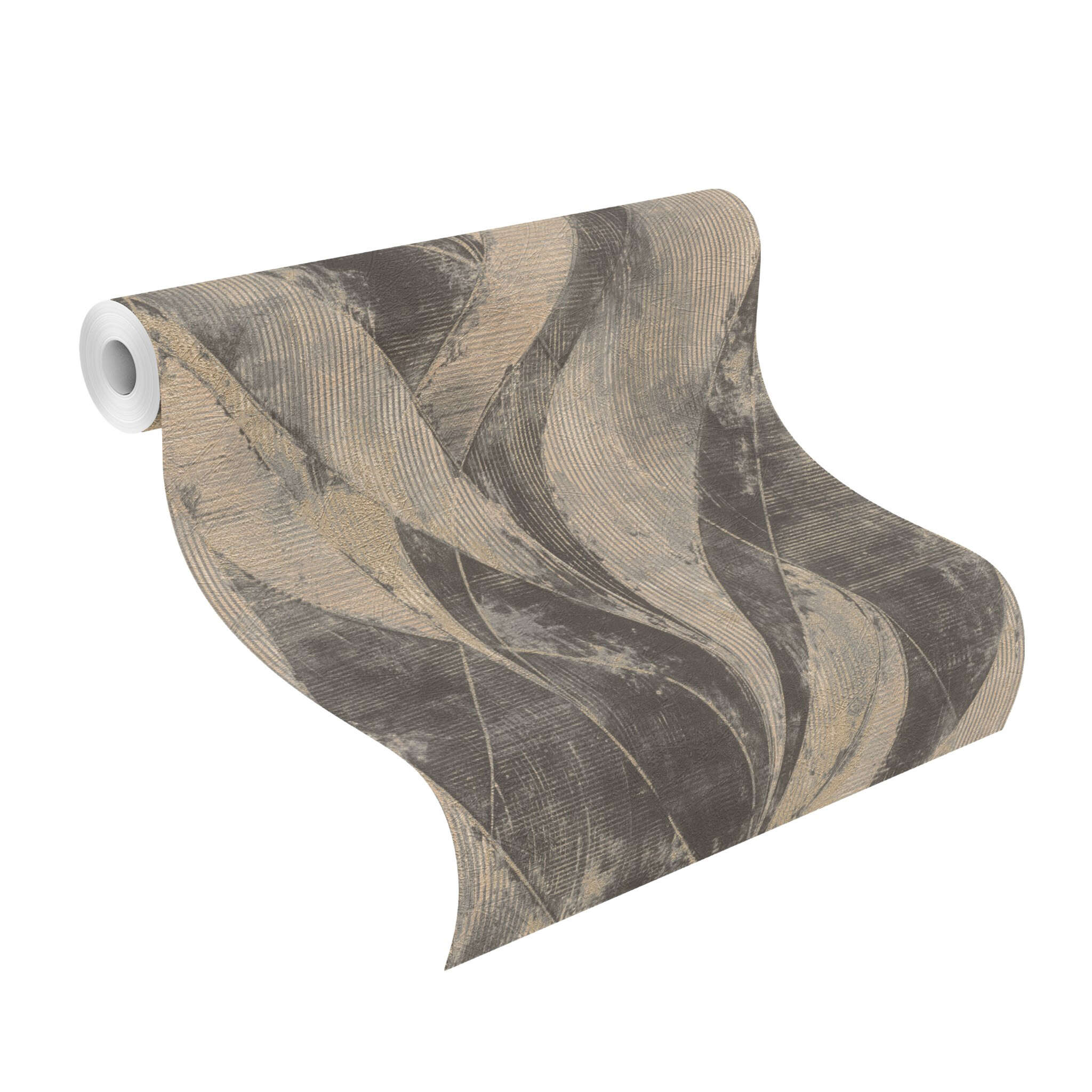 10-520071 Rolle abgerollt 1 Unrolled wallpaper roll with Graphic wallpaper with abstract leaves