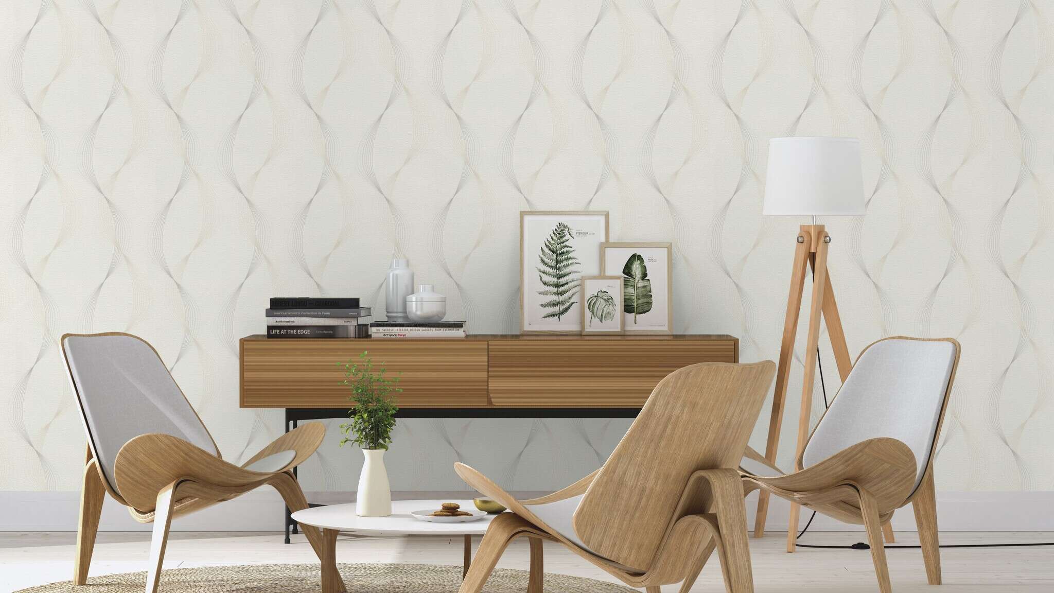 10-475678 Raumsituationen 3 Une chambre avec Motif ondulé organique dans des tons naturels chauds