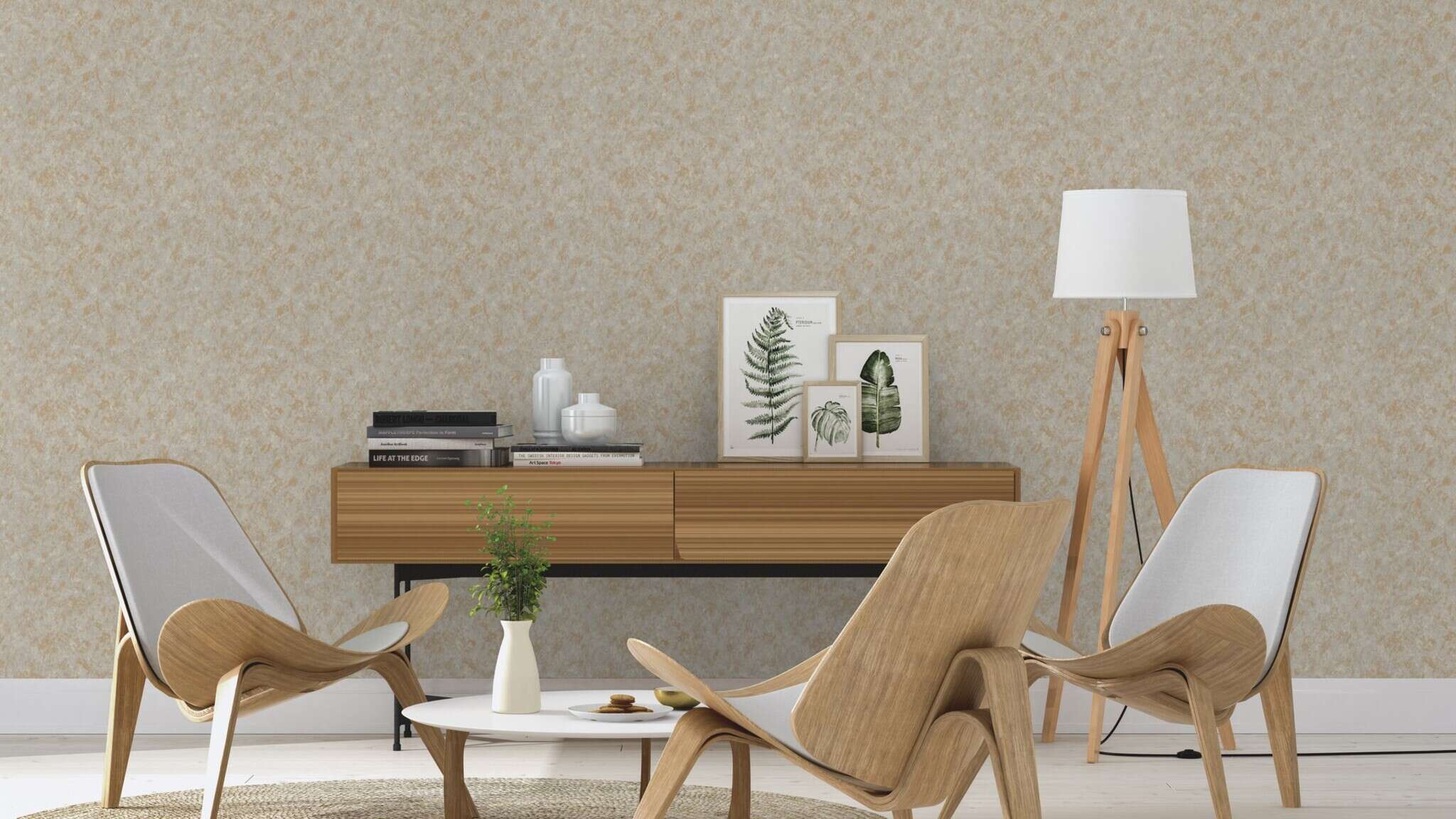 10-509144 Raumsituationen 1 Room with Single-colour wallpaper in a plaster look
