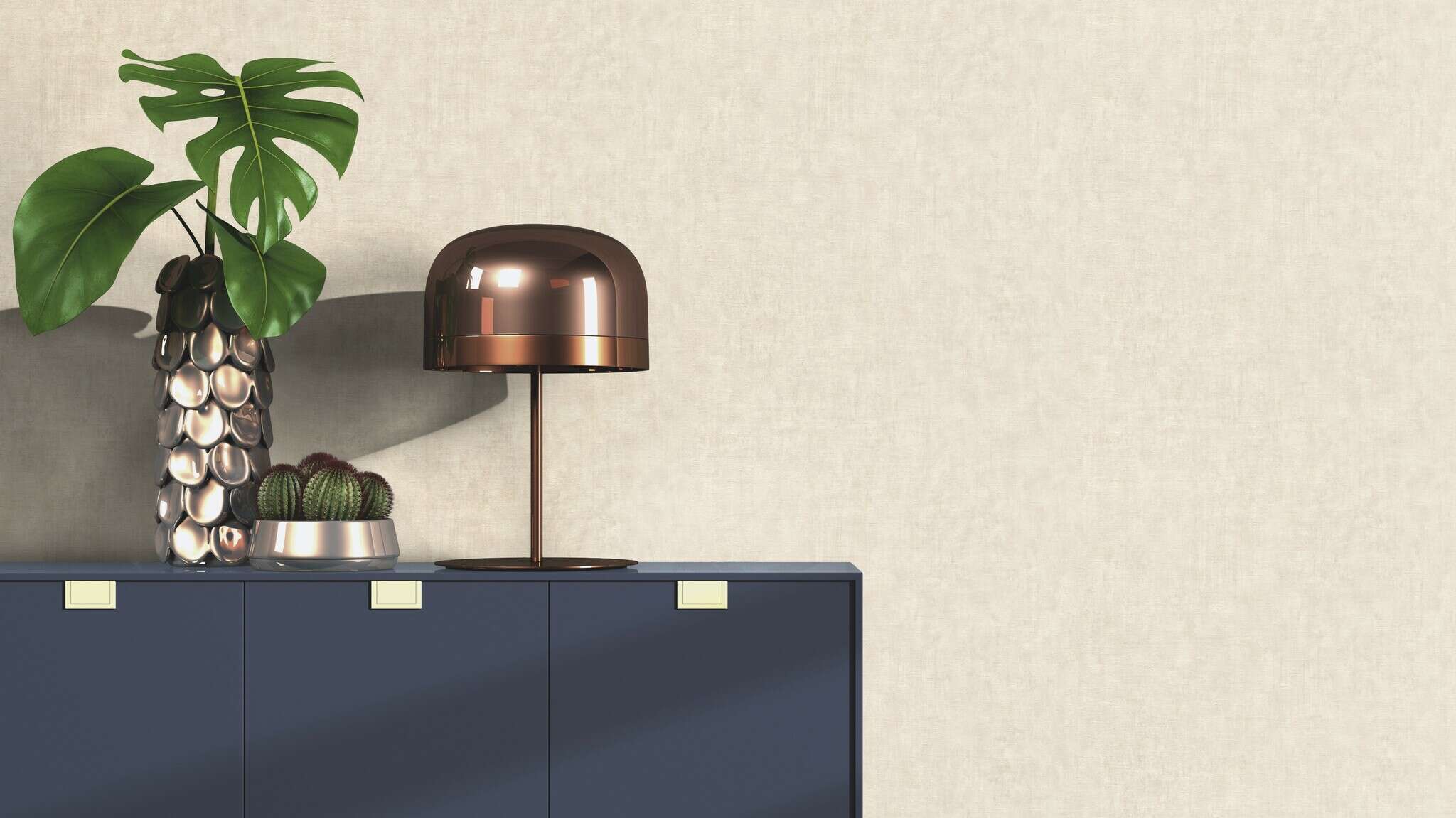 10-429220 Raumsituationen 4 Room with Non-woven wallpaper with a matt, slightly textured surface in a cream tone.