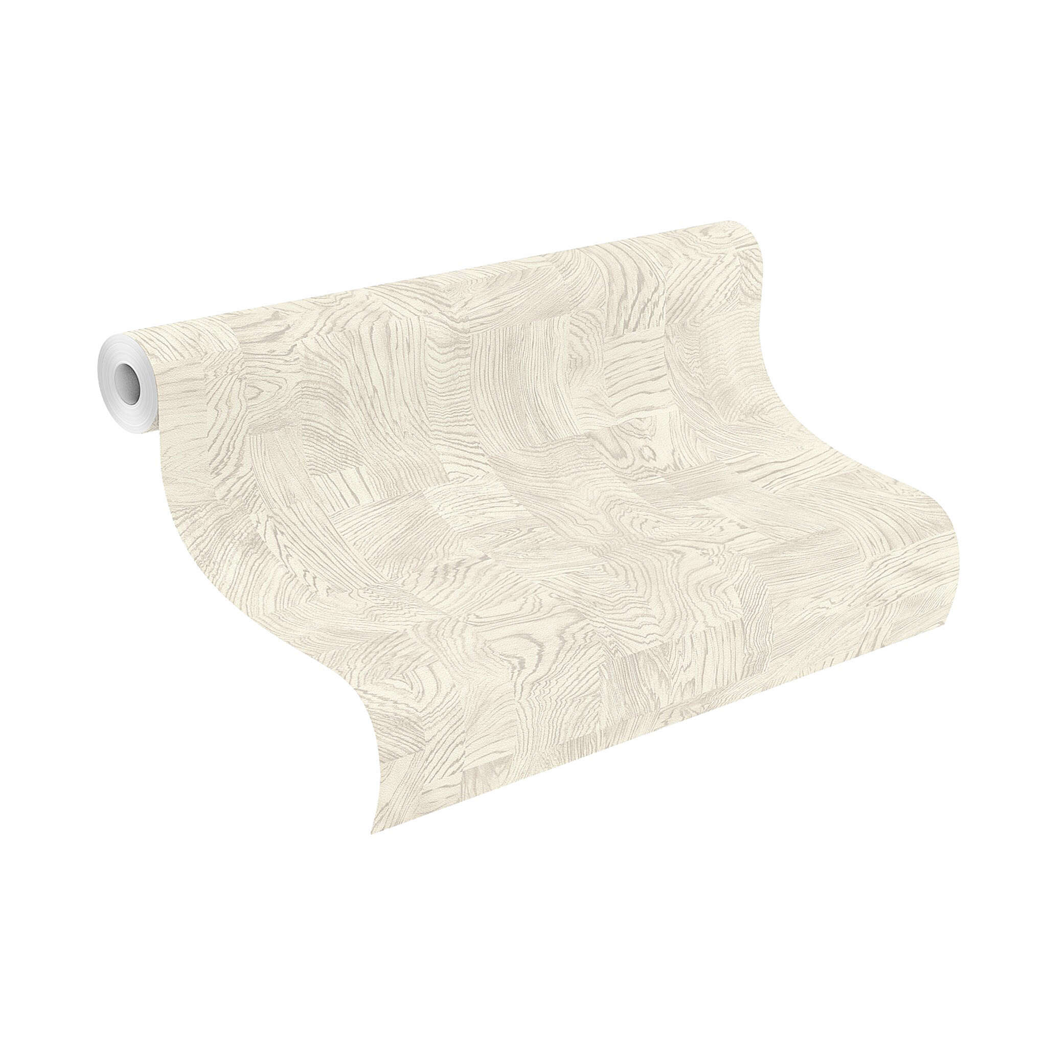 10-751628 Rolle abgerollt 1 Rouleau de déroulé avec Papier peint à l'aspect bois géométrique et texture fine
