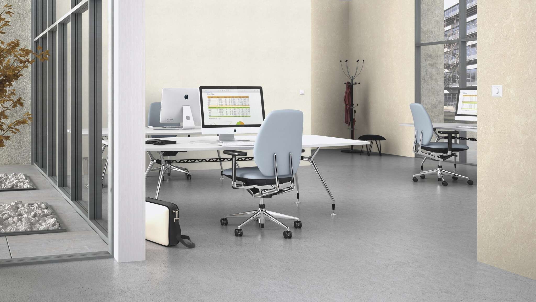 10-315127 Raumsituationen 2 Room with White wallpaper with a light patina look, inspired by oxidised metal surfaces – stylish and versatile.