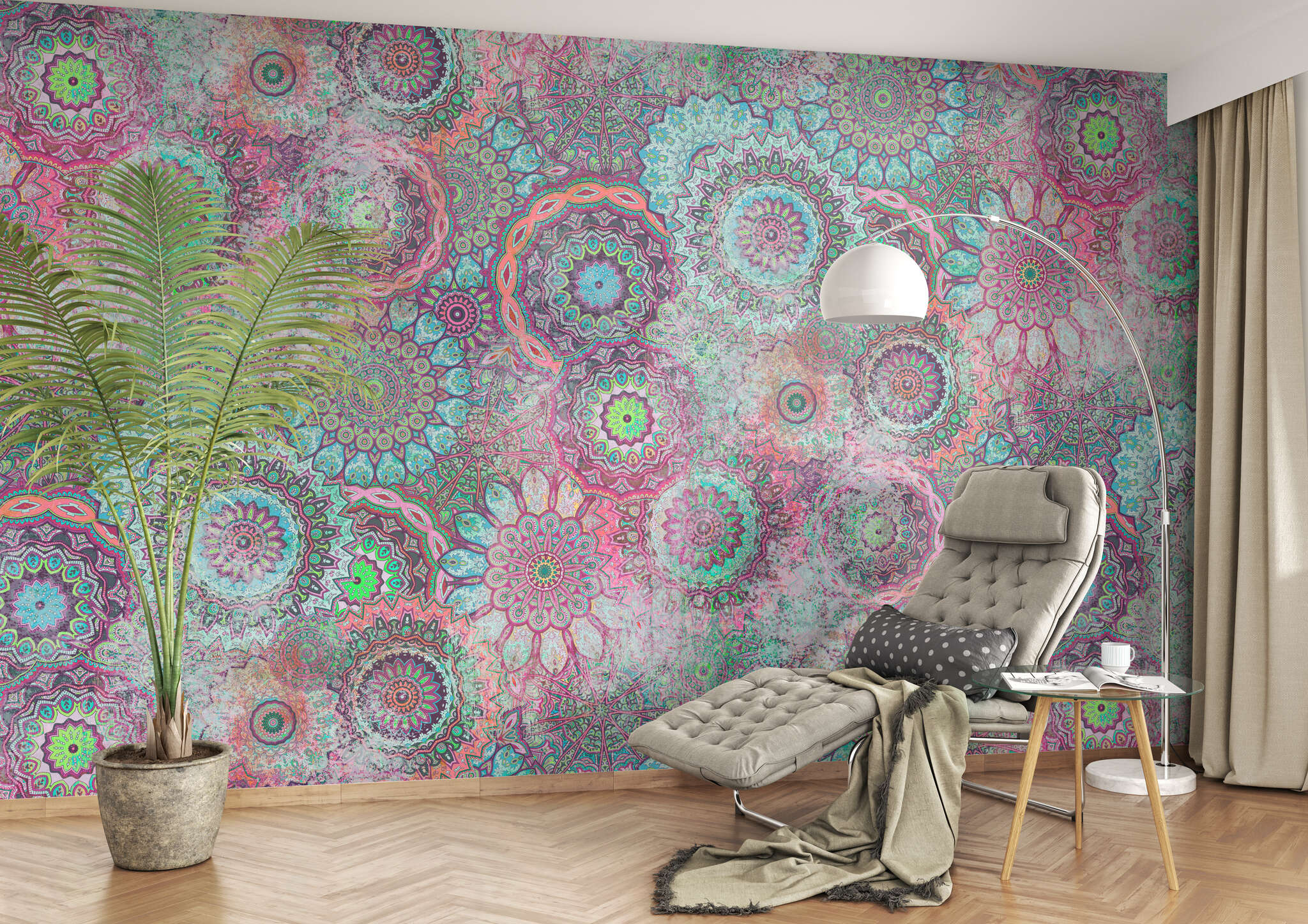 Lese-Ecke mit 362985 - Wandbild - Prallvolle Mandala-Sammlung in Türkis, Hellblau und Pink magicwalls Papier peint 362985