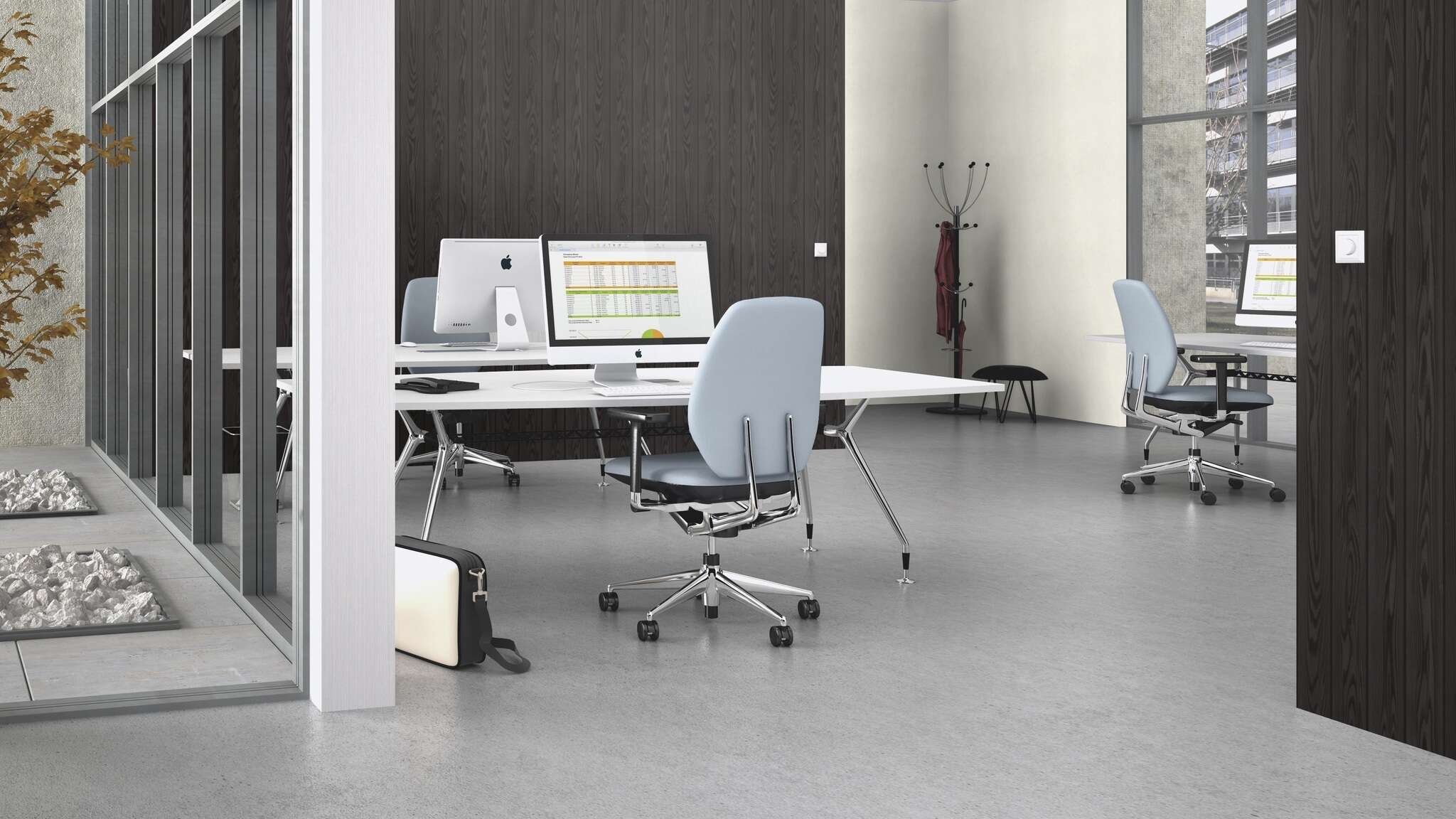 10-315127 Raumsituationen 3 Une chambre avec Papier peint blanc avec un léger aspect patiné, inspiré des surfaces métalliques oxydées – élégant et polyvalent.