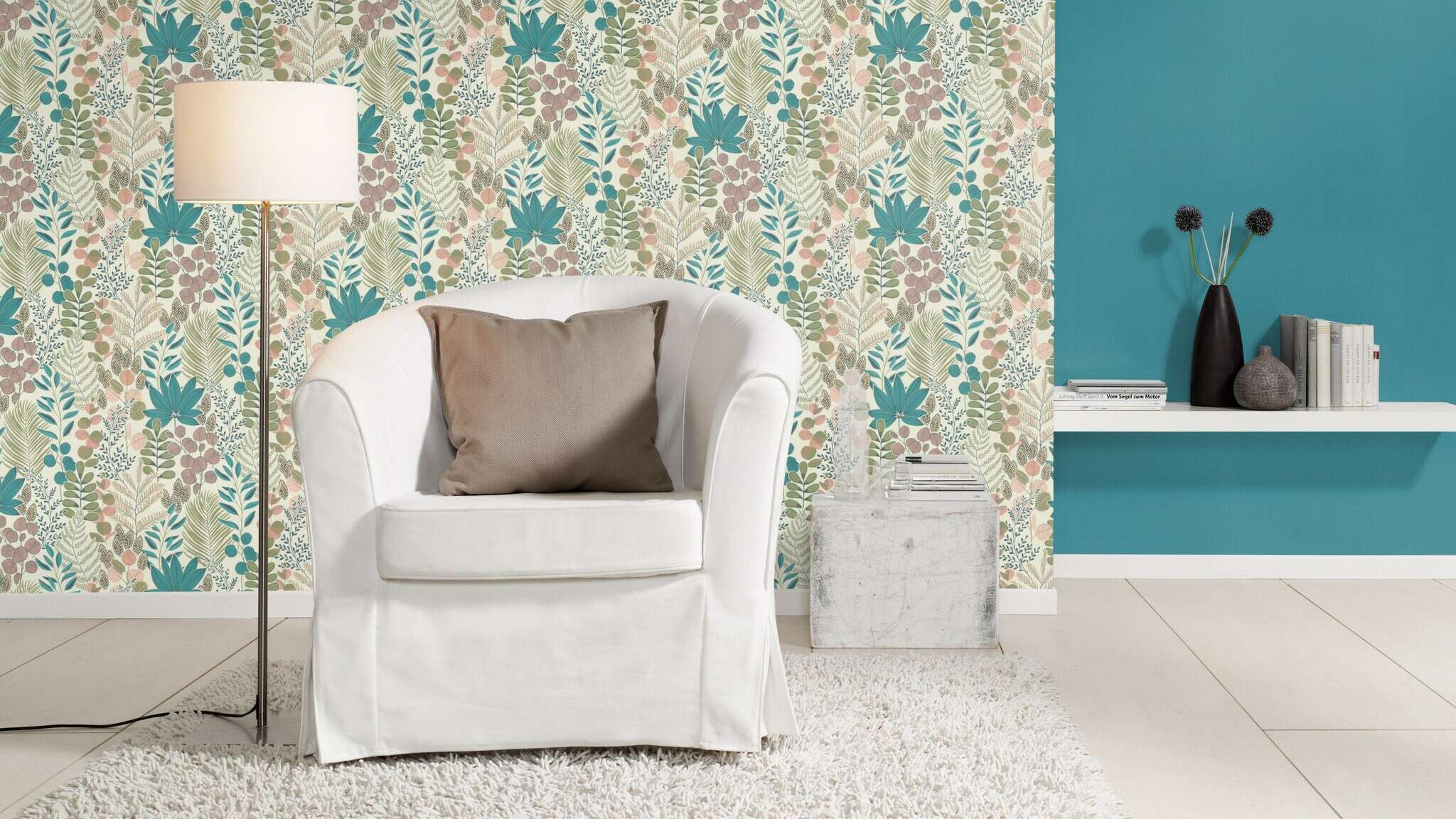 10-465310 Raumsituationen 3 Non-woven plant wallpaper in cream-cream Light selection vinyl/non-woven 465310