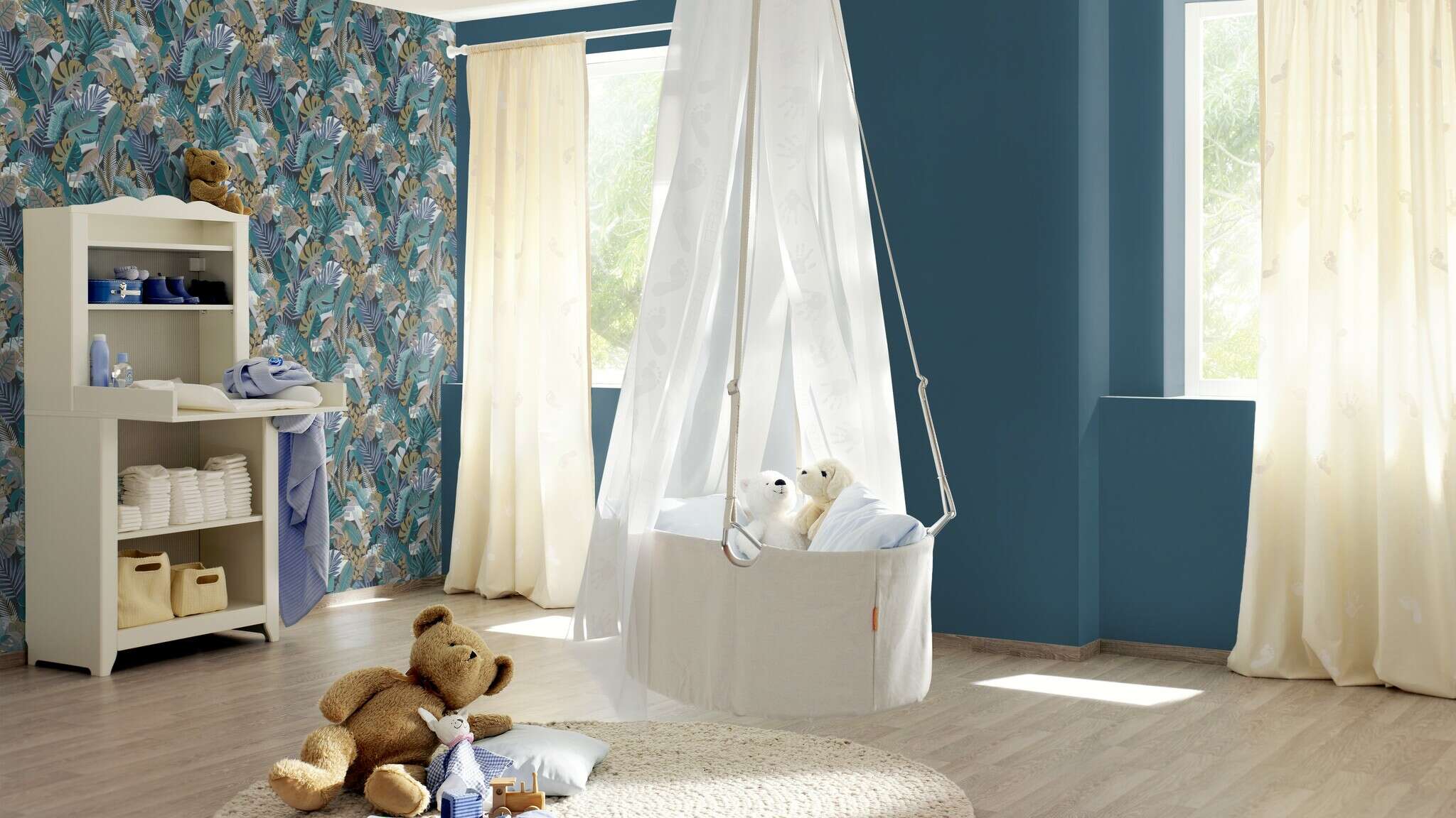10-688016 Raumsituationen 3 Papier peint intissé structure lin bleu-bleu foncé Allegretto 688016