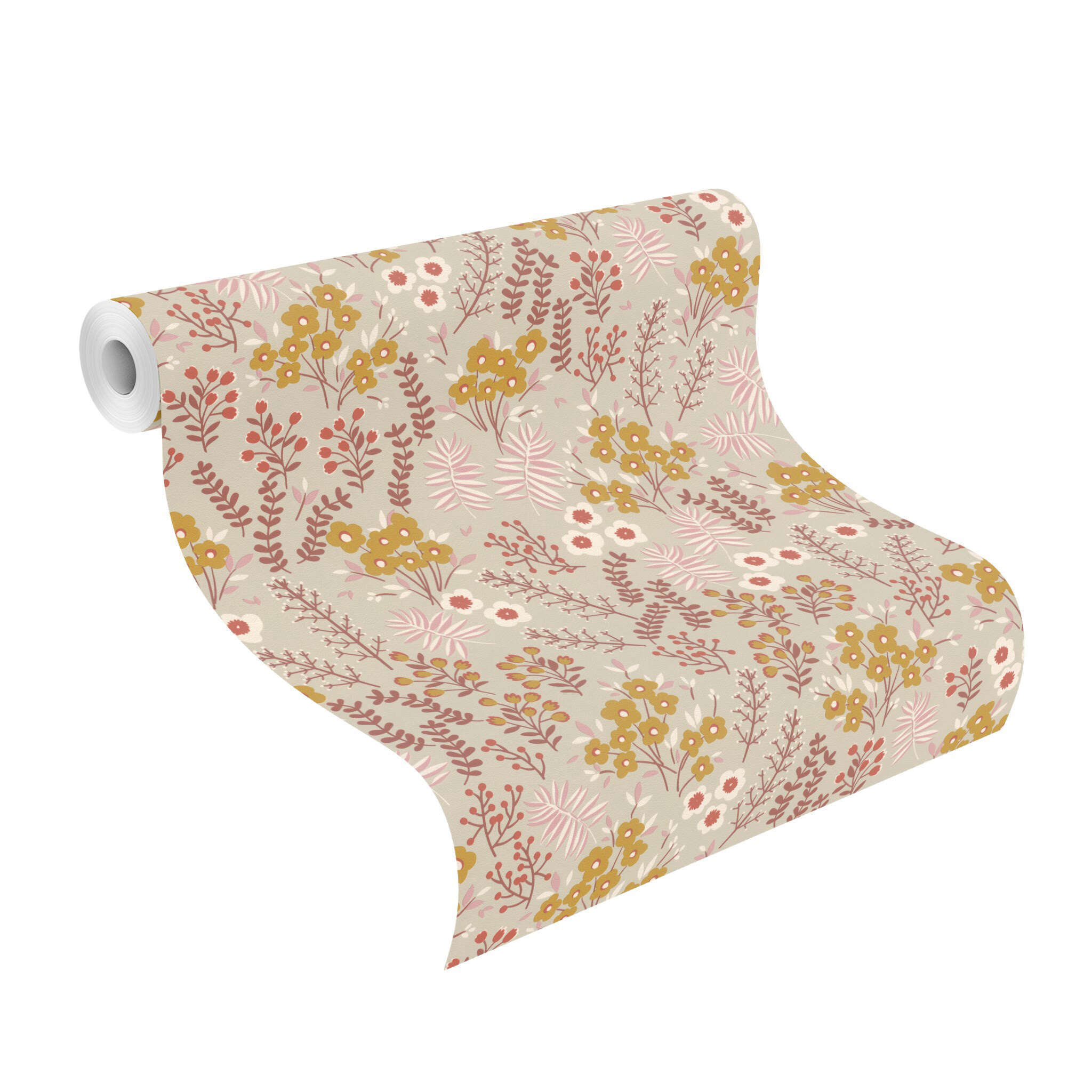 10-793819 Rolle abgerollt 1 Tapete Blumen in Gelb, Grau und Rot - 793819