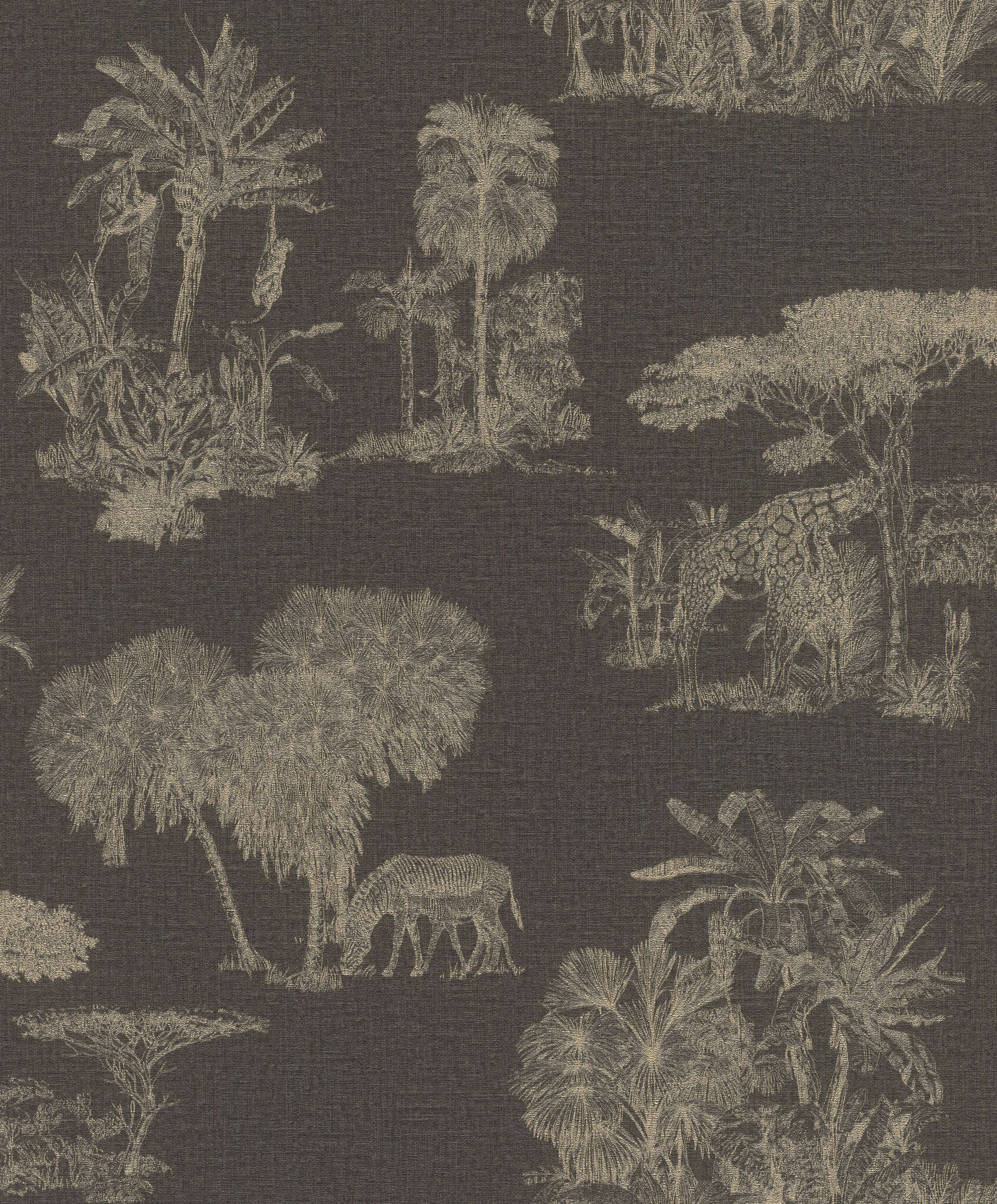 10-555035 Artikelscan 1 Safari-Tapete mit skizzierten Zebras, Giraffen, Löwen und Elefanten