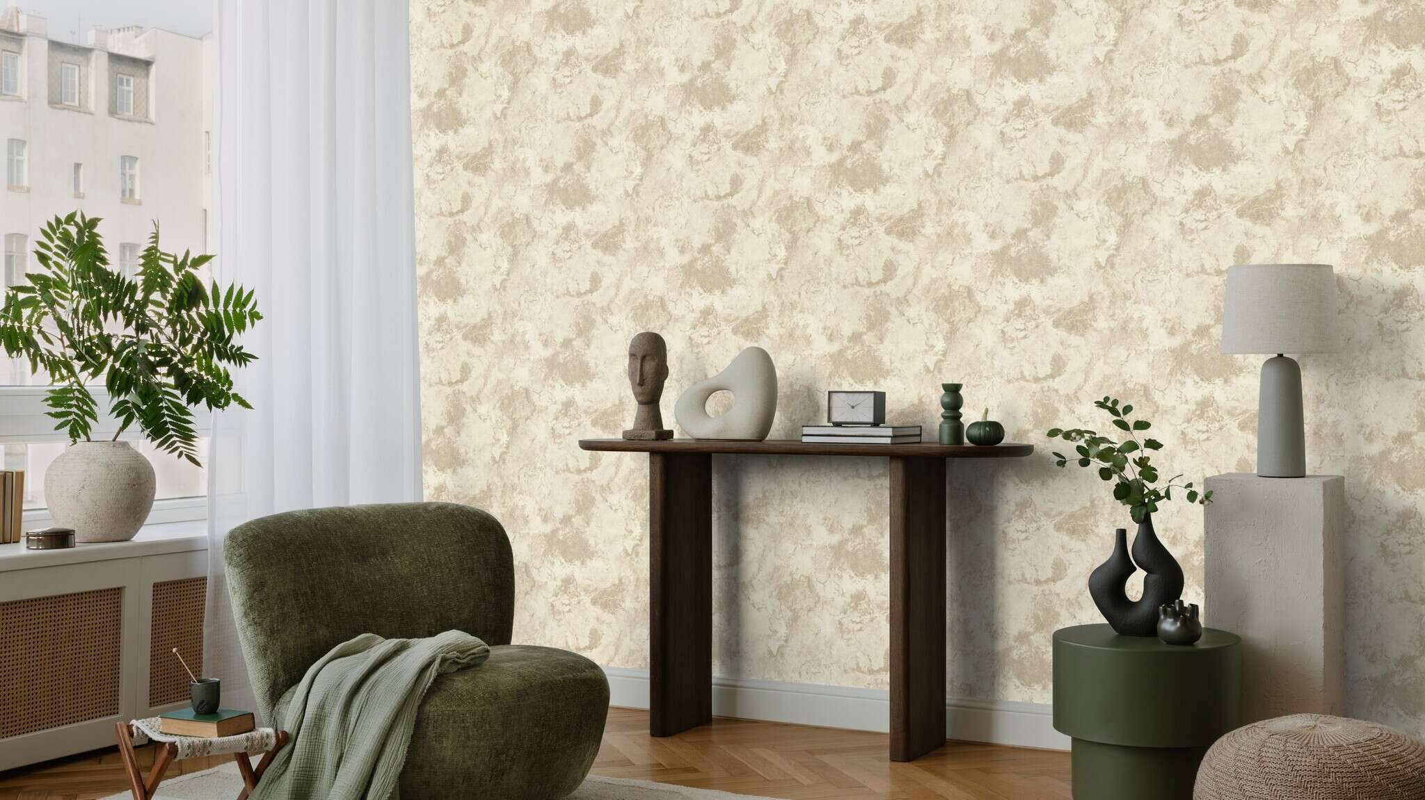 10-497229 Raumsituationen 3 Echo non-woven wallpaper in white - Factory VI 497229