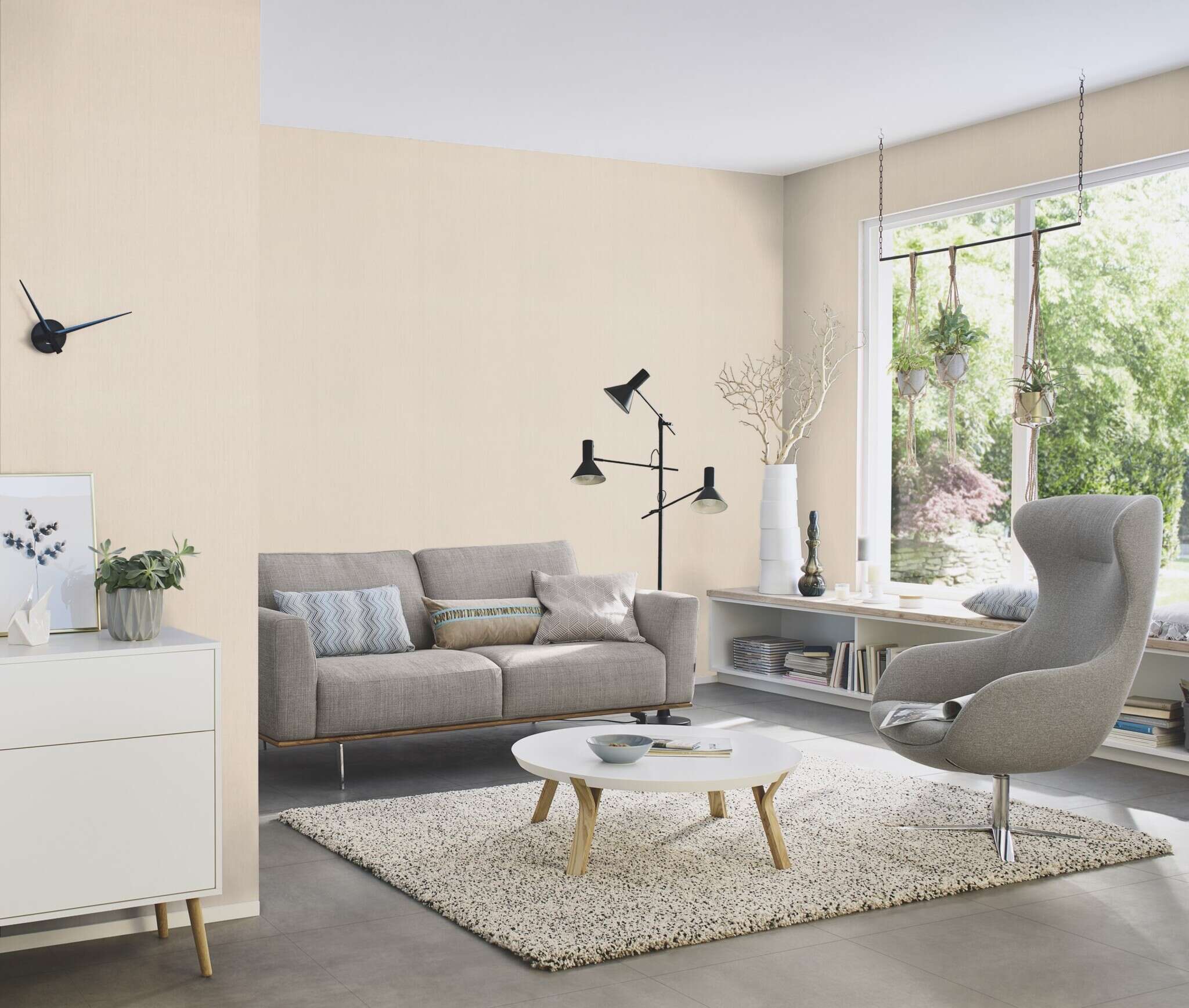 10-746044 Raumsituationen 4 Room with Single-colour wallpaper with a textile texture
