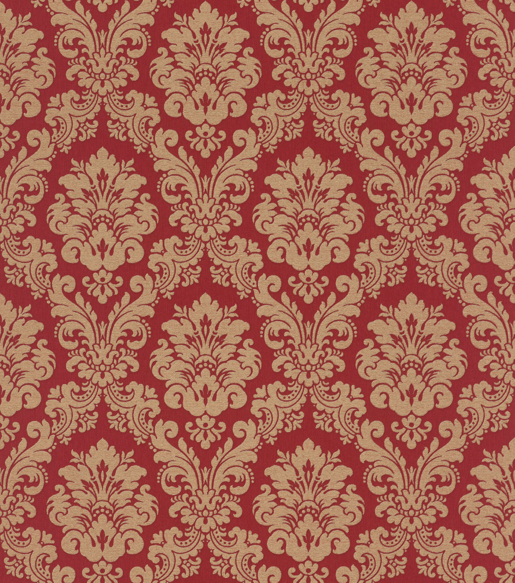 10-570540 Artikelscan 1 Gold-brown ornaments in classic baroque style on a dark red background with a textile look