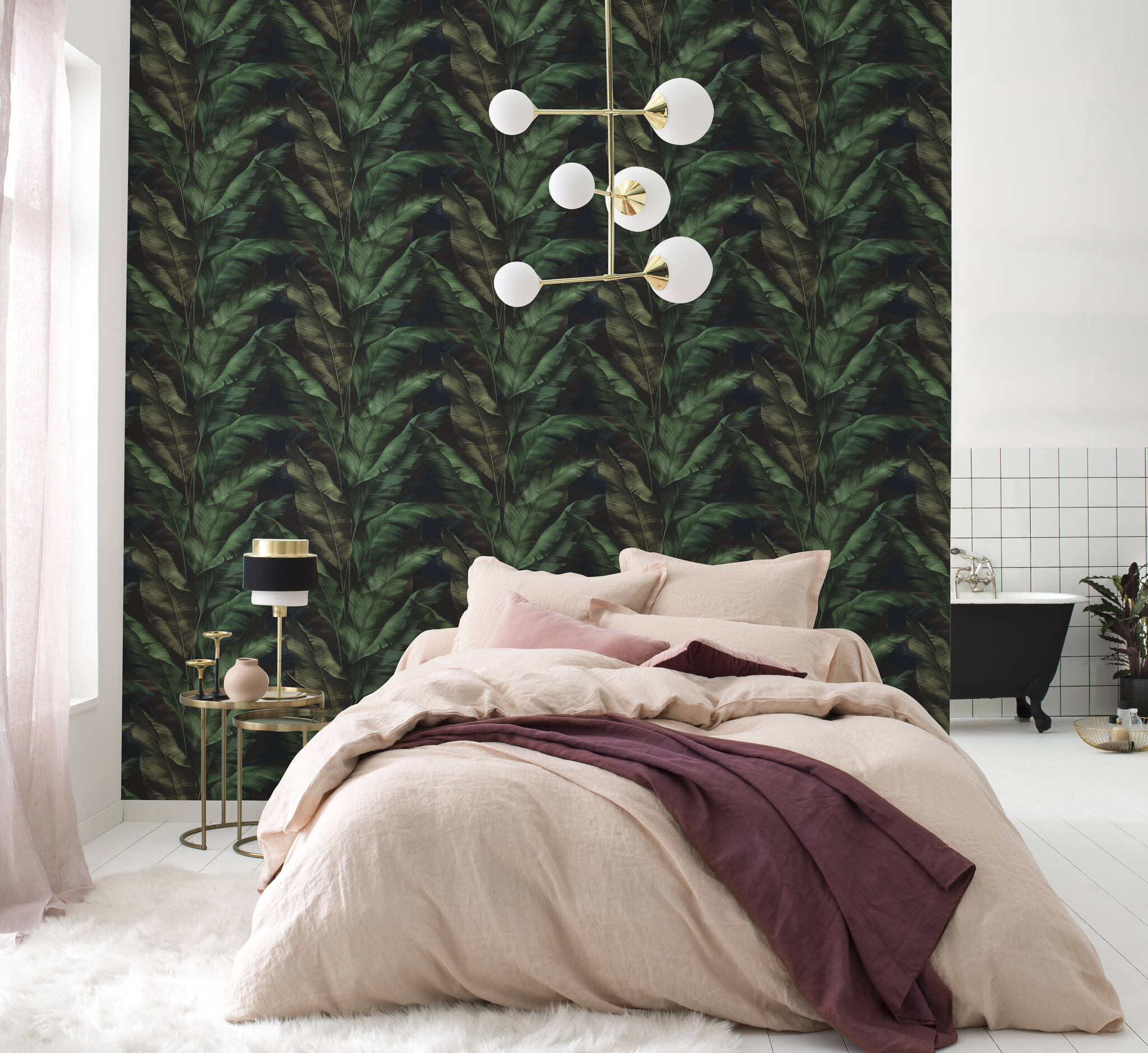 10-370034 Raumsituationen 1 Rio 370034 self-adhesive wallpaper - tropical banana leaves in green