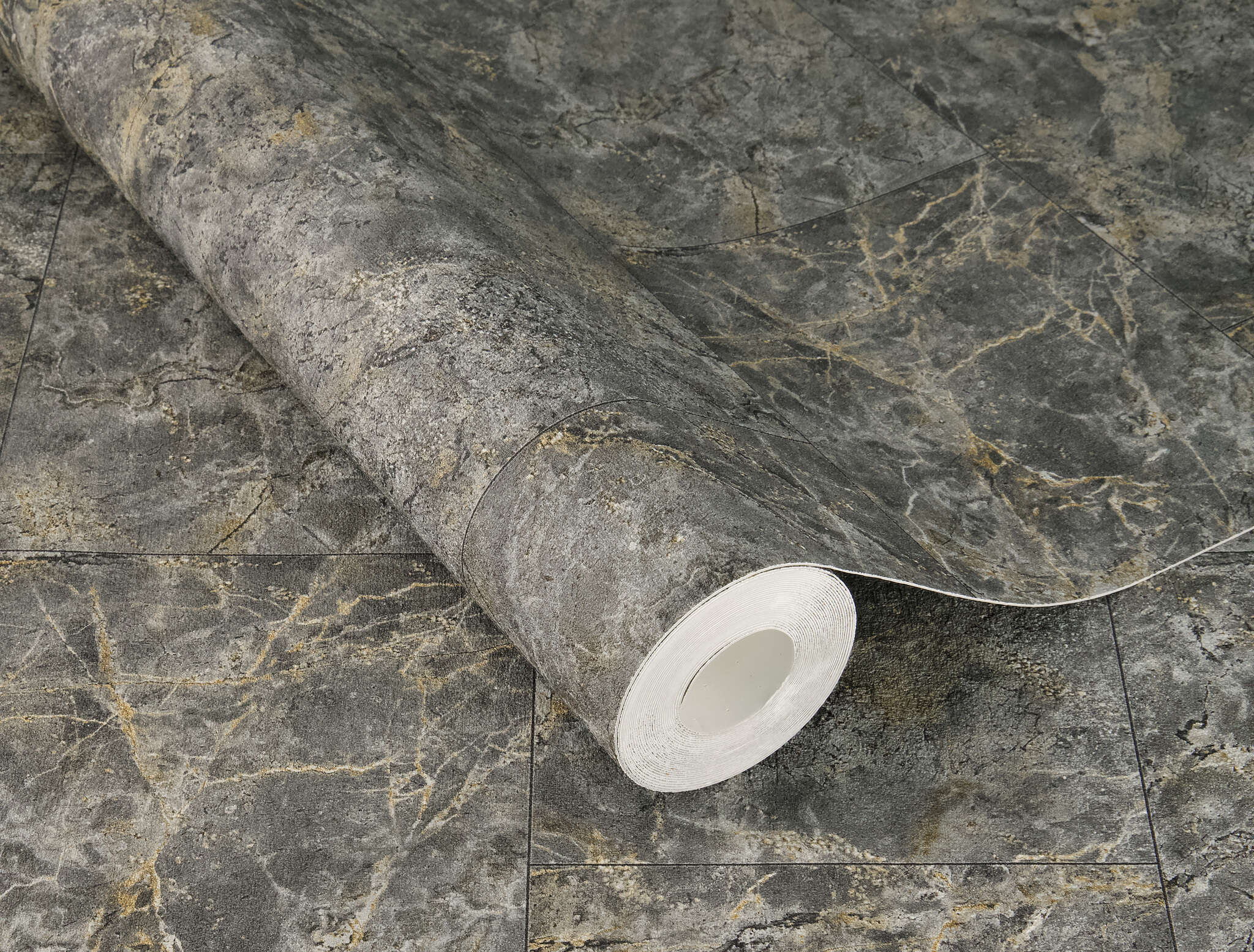 10-371413 Detailaufnahmen 2 Selbstklebende Tapete Luxora 371413 - Naturstein-Optik in Dunkelgrau und Gold