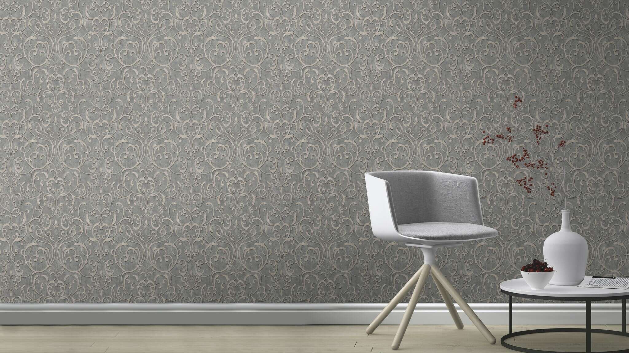 10-651621 Raumsituationen 2 Non-woven wallpaper in gray-medium gray Selection 651621