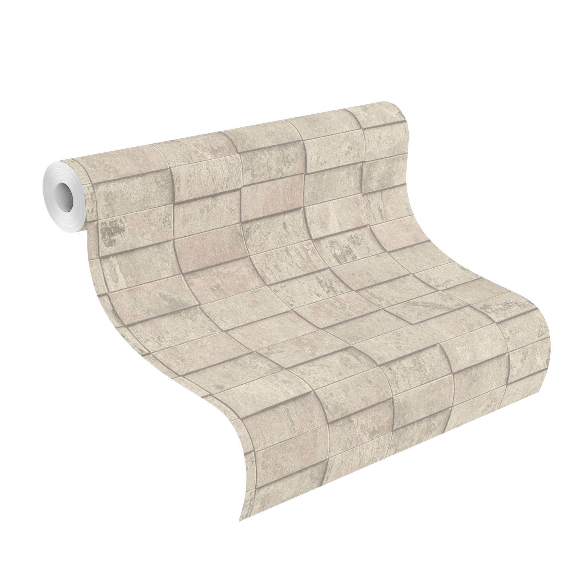 10-497151 Rolle abgerollt 1 Non-woven wallpaper Copper Tile in white - Factory VI 497151
