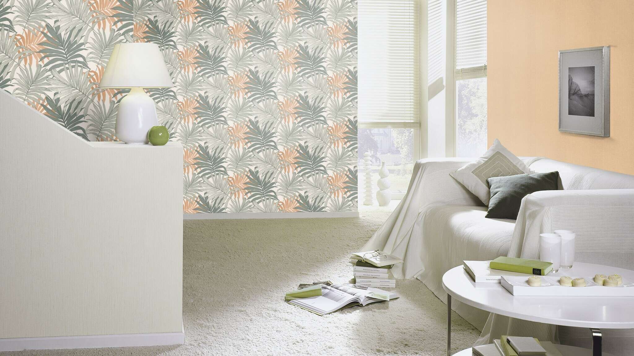 10-252866 Raumsituationen 2 Room with Beige wallpaper with a fabric-like surface, ideal for cosy walls