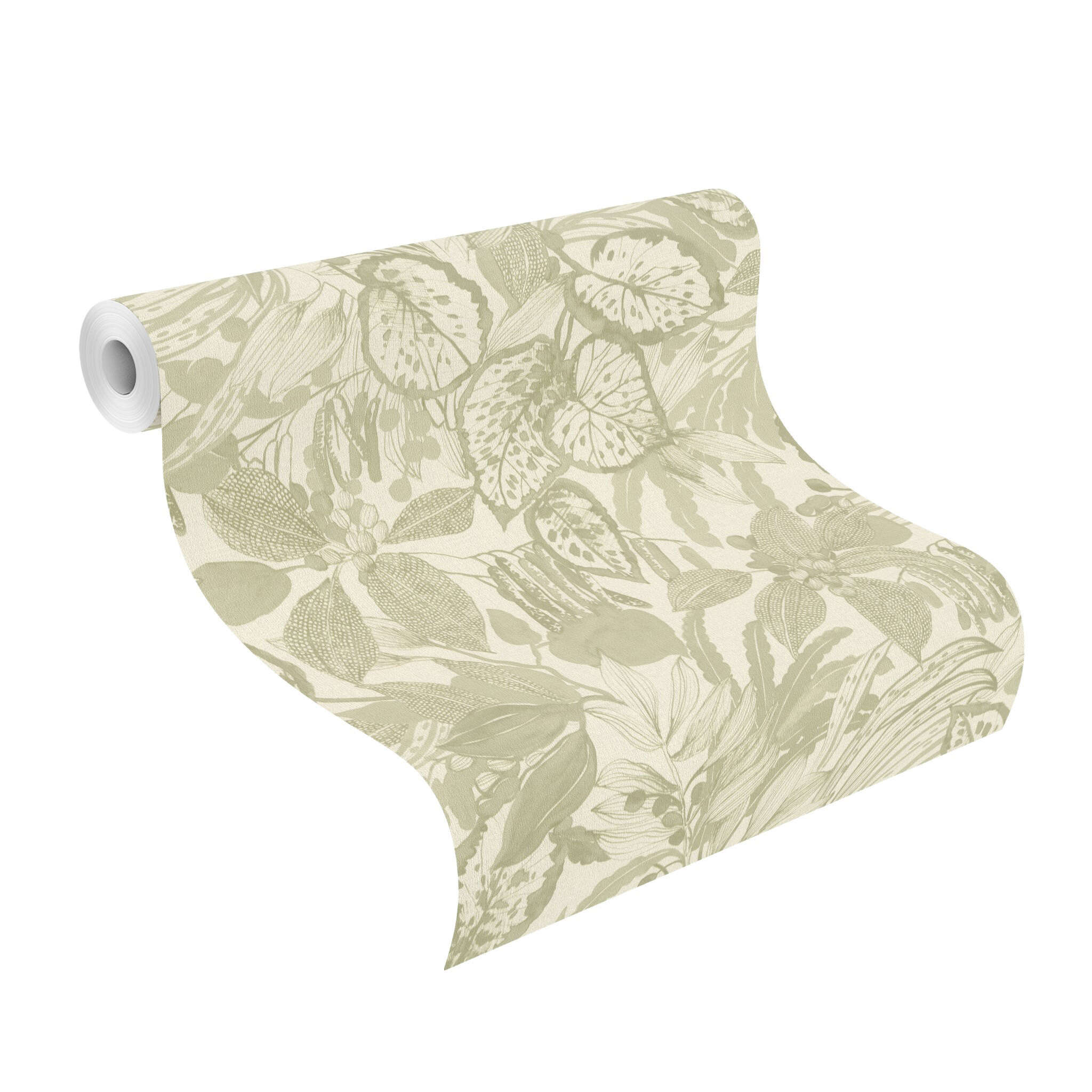 10-554922 Rolle abgerollt 1 Non-woven wallpaper in green-greige Liverna 554922