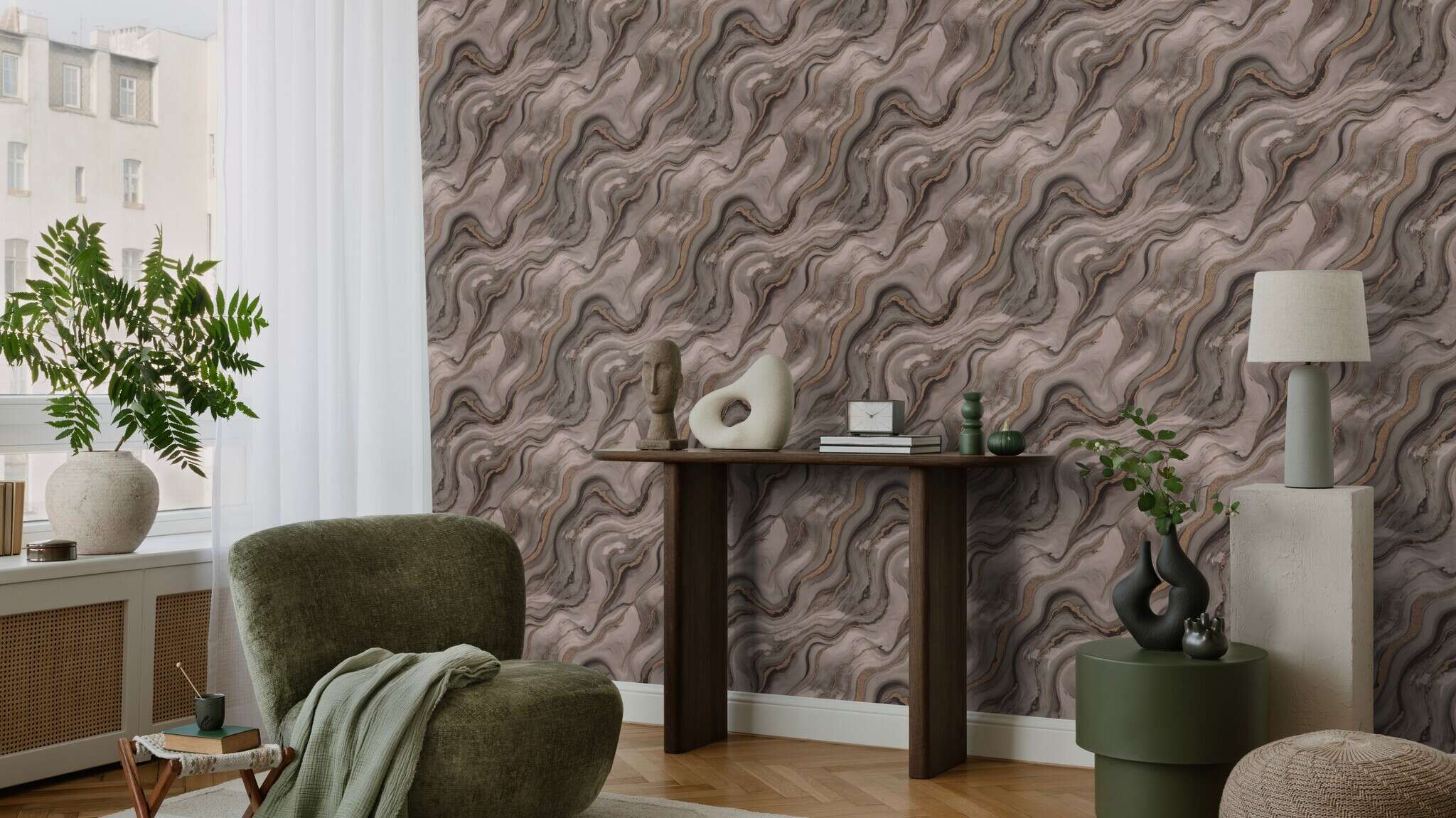 10-497656 Raumsituationen 2 Marble-effect wallpaper in grey - Factory VI Marmorea 497656