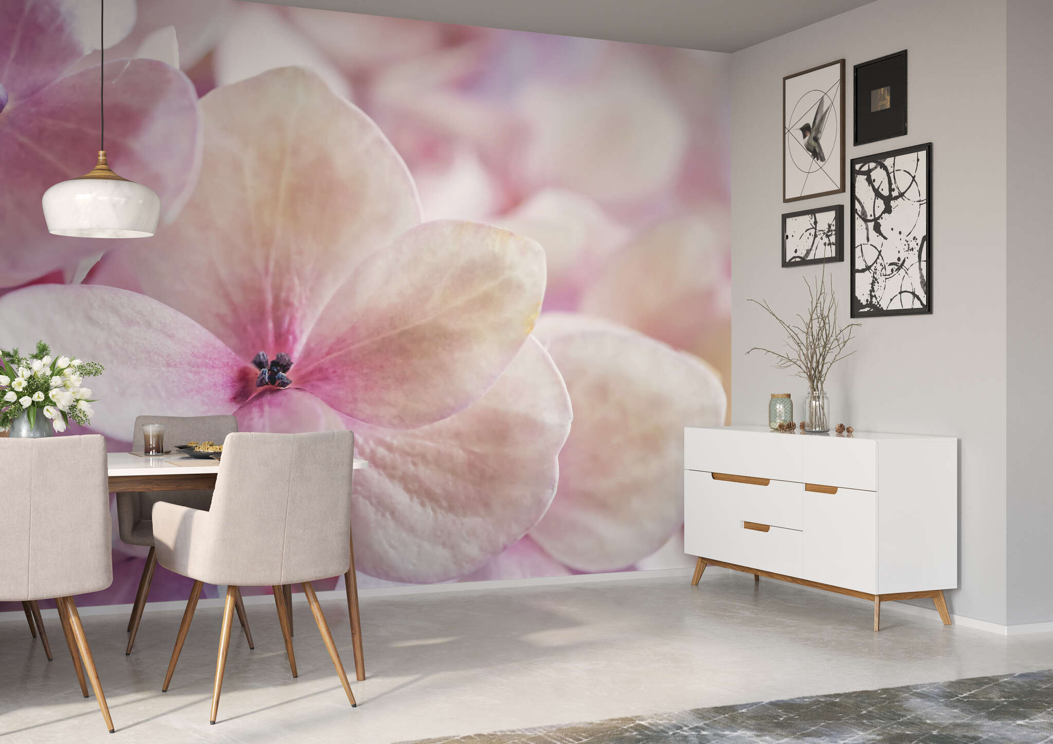 Esszimmer mit 363326 - Fototapete - Hortensien-Blüten in Nahaufnahme magicwalls photo wallpaper 363326