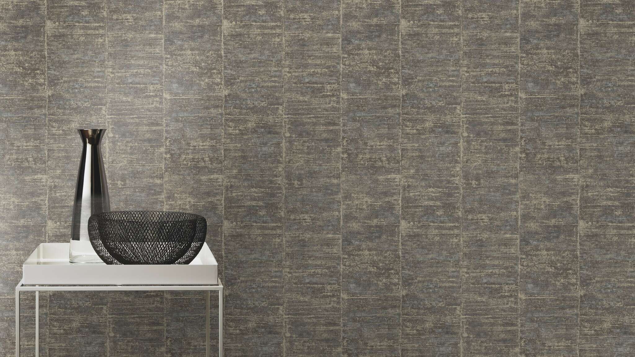 10-617641 Raumsituationen 2 Striped non-woven wallpaper in black slate Selection 617641