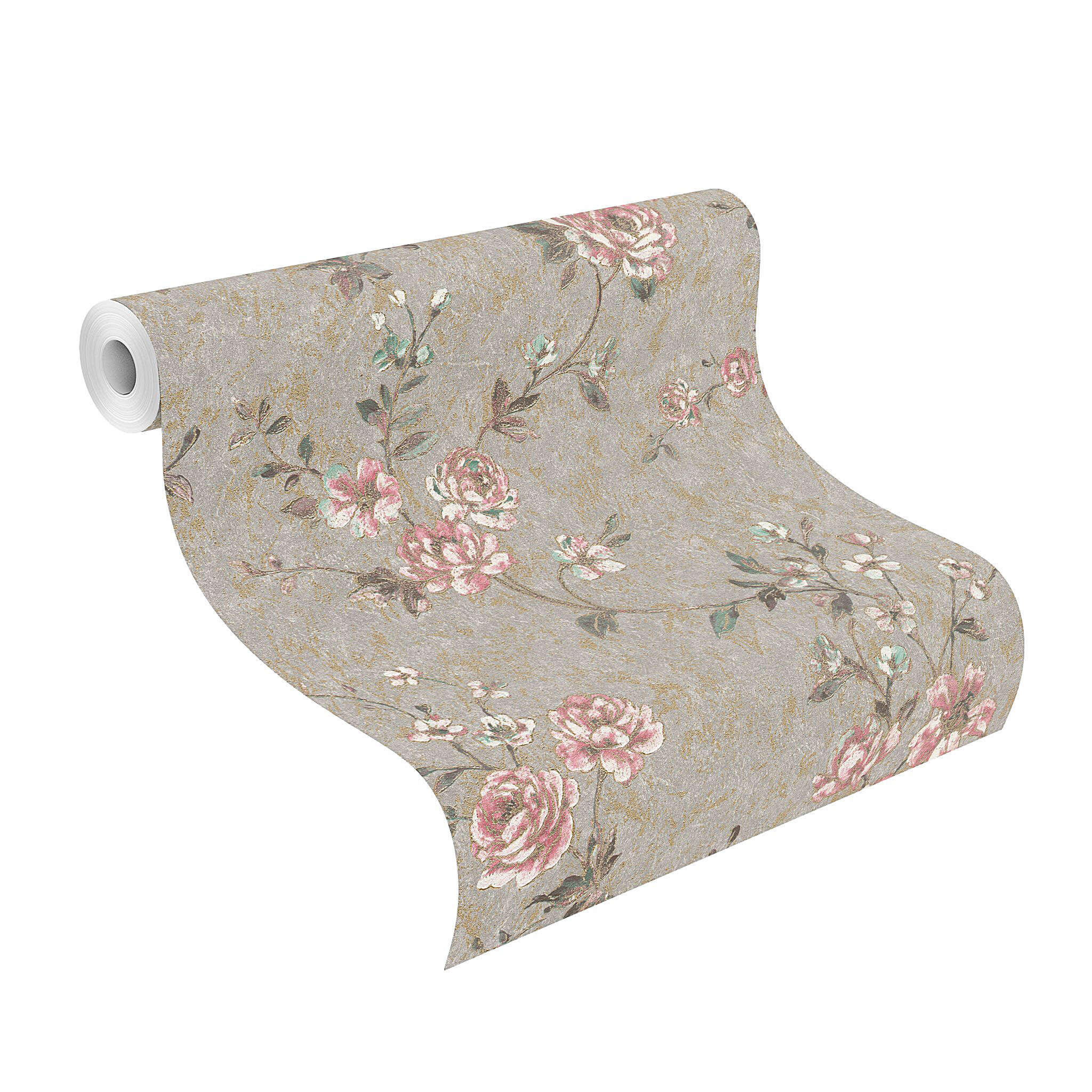10-509052 Rolle abgerollt 1 Rouleau de déroulé avec Papier peint avec des vrilles de rose