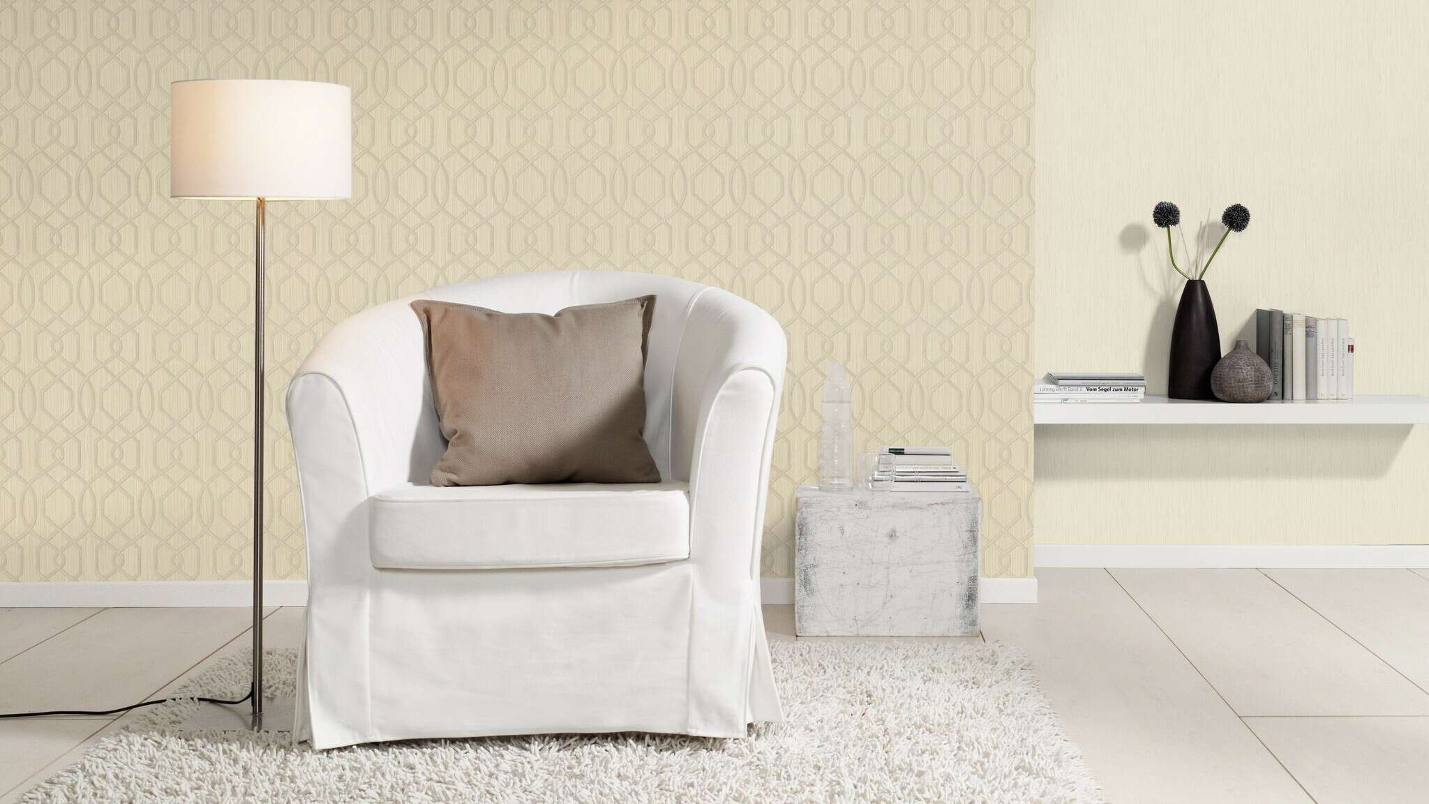 10-539240 Raumsituationen 2 Room with Single-colour wallpaper with a vertical texture and a matt-gloss look