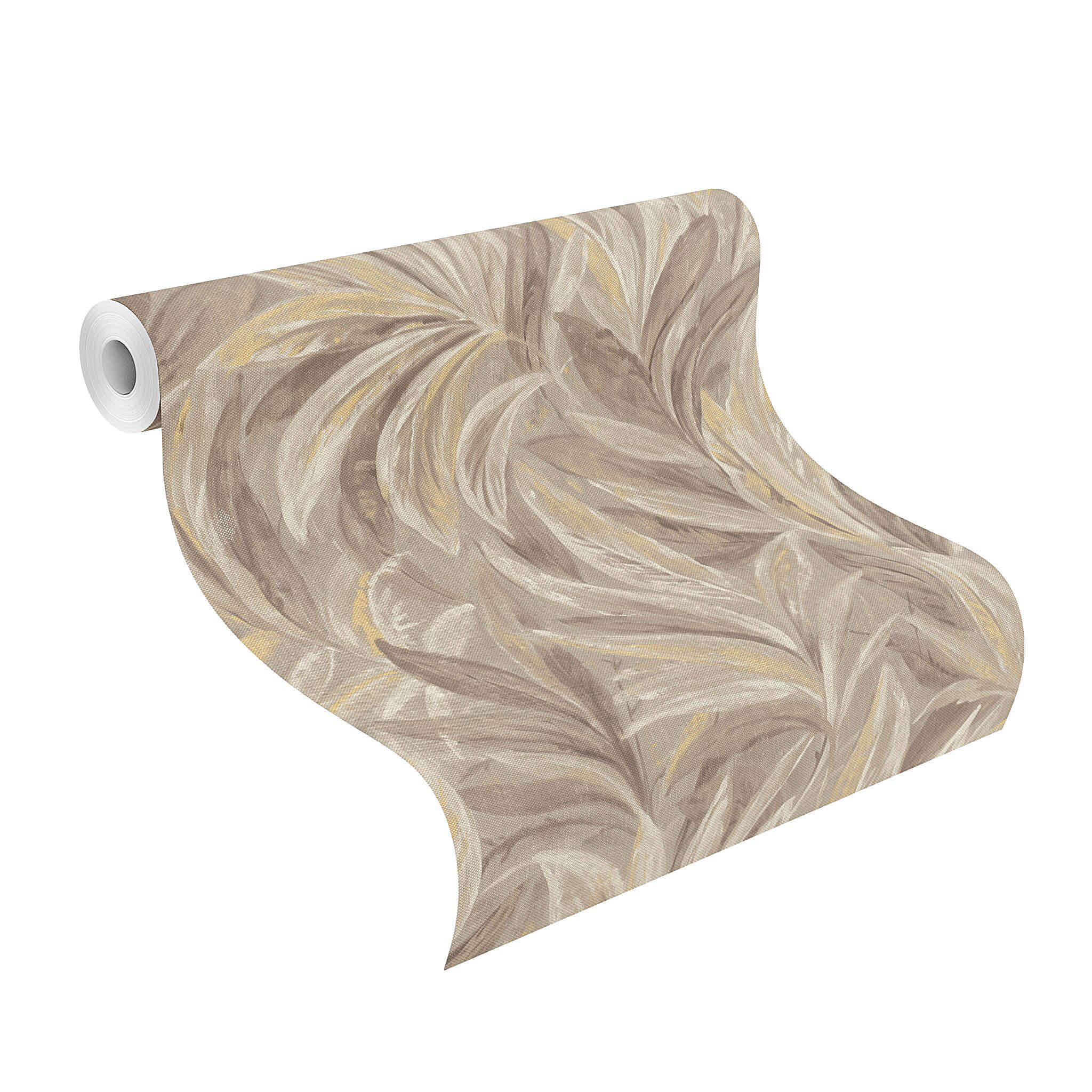 10-547474 Rolle abgerollt 1 Unrolled wallpaper roll with Wallpaper with stylised leaves and a fabric look