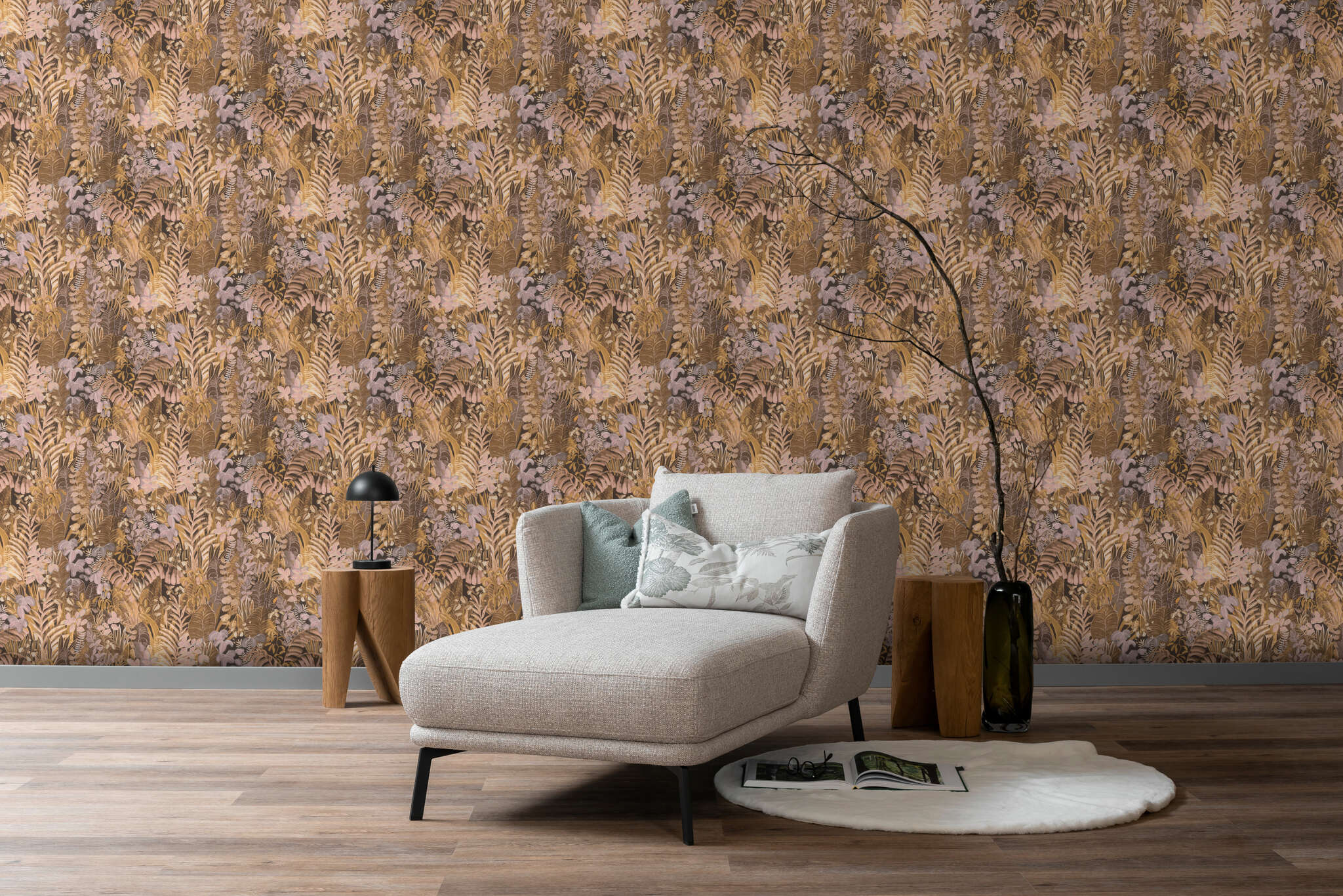 10-600650 Raumbilder 1 Room with Tropical wallpaper with hand-painted leaves